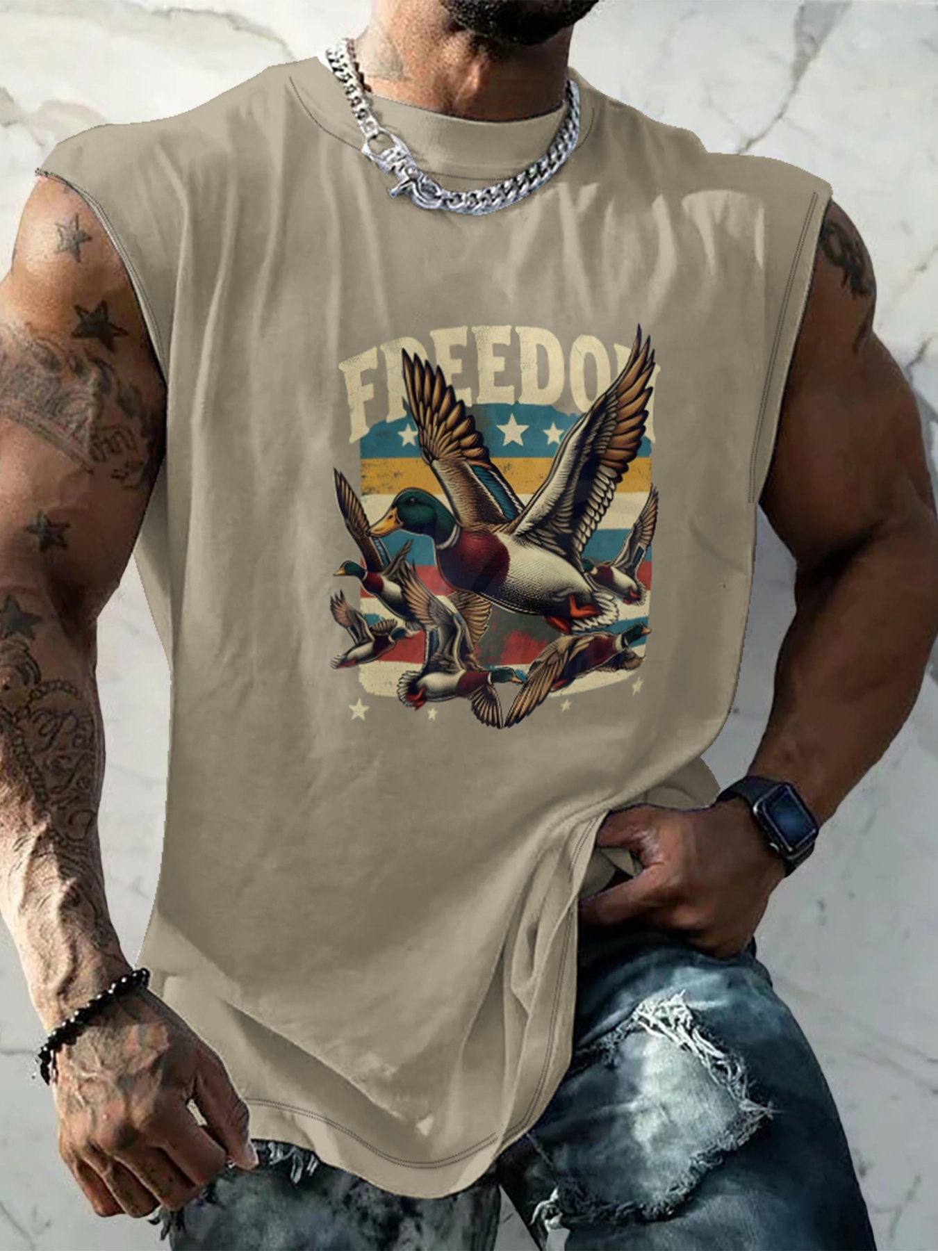 Mens Crewneck Tank Tops Duck Hunting Beach Sleeveless Shirt