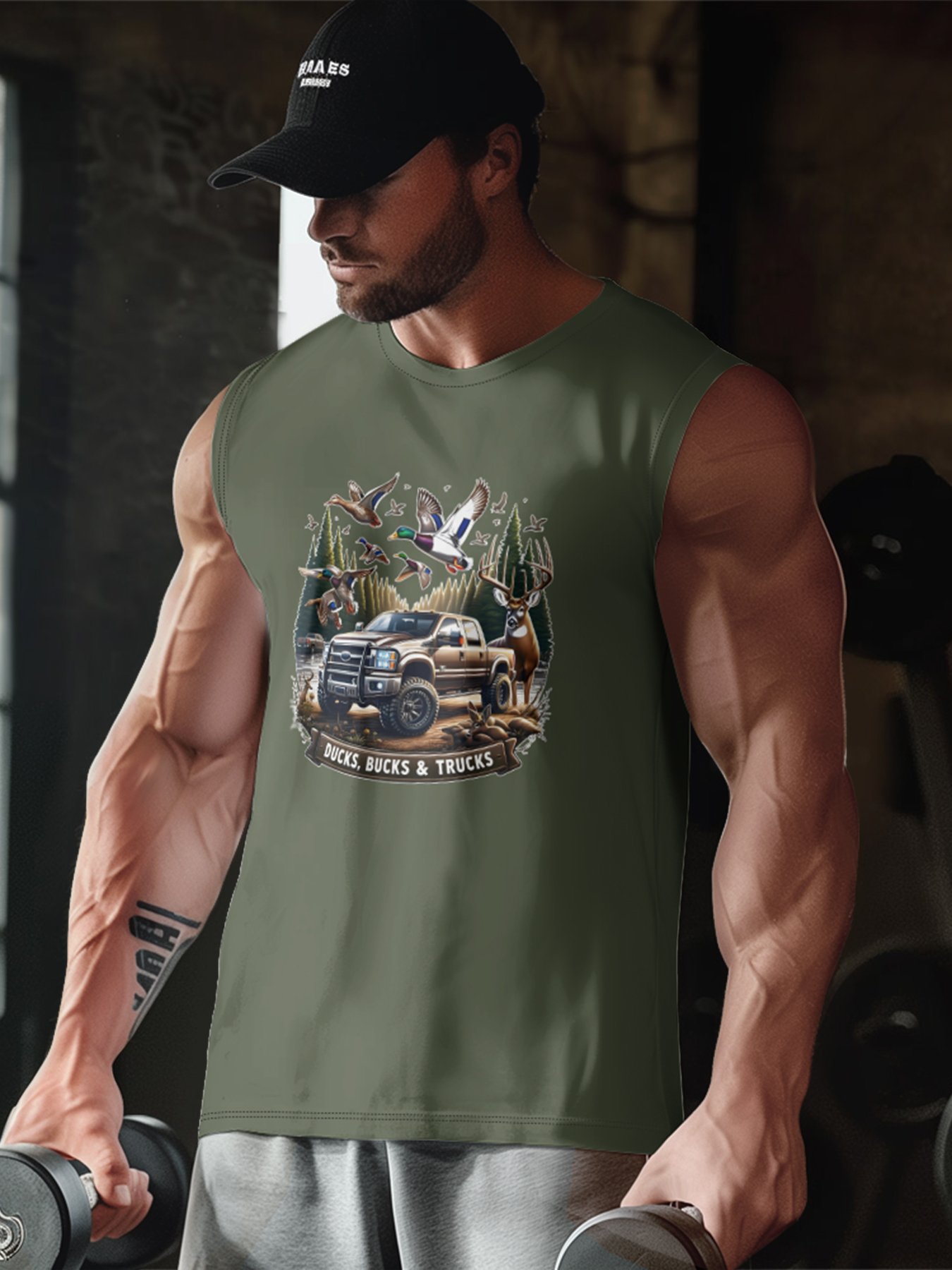 Mens Crewneck Tank Tops Ducks Bucks Trucks Beach Sleeveless Shirt