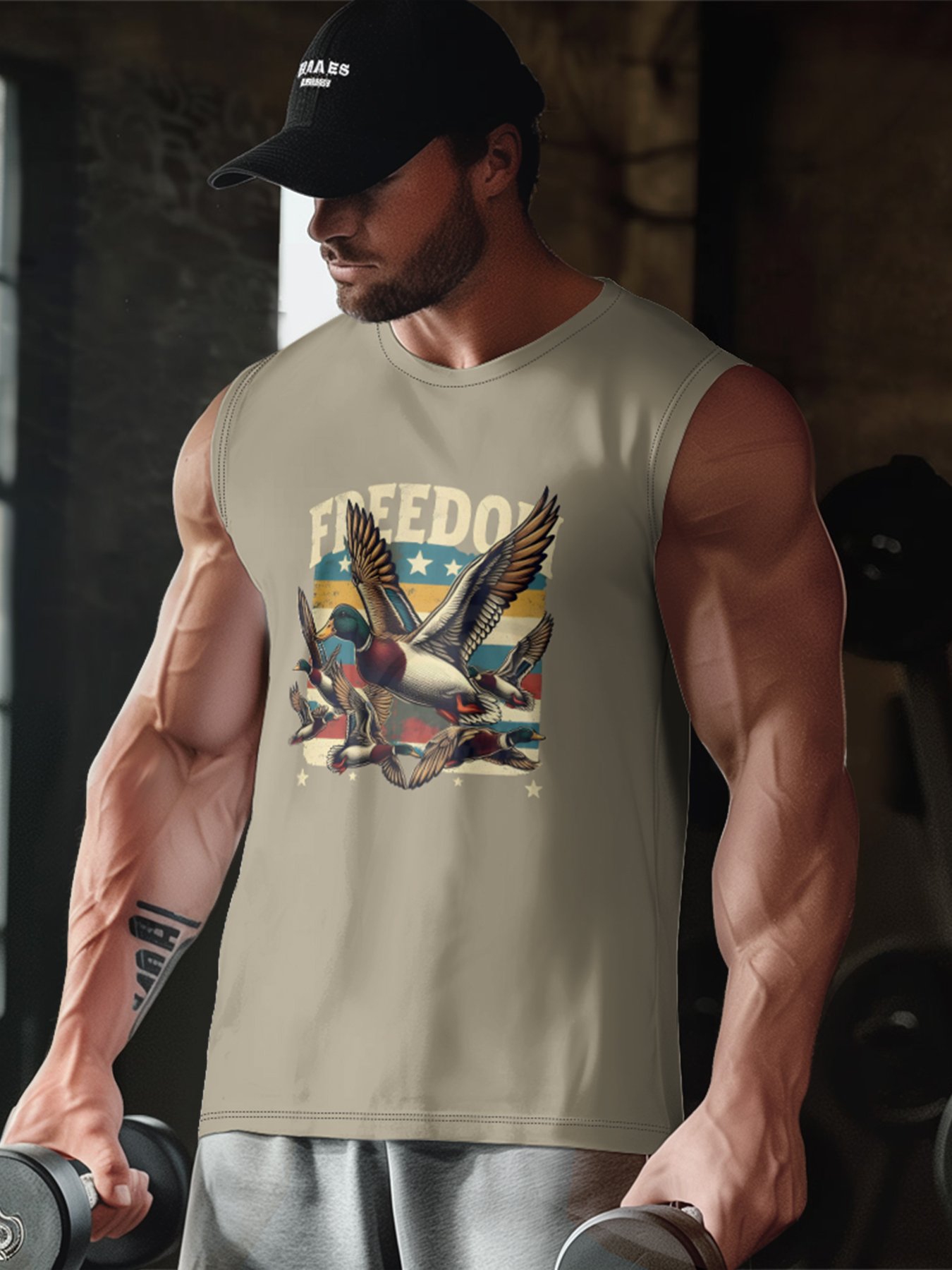 Mens Crewneck Tank Tops Duck Hunting Beach Sleeveless Shirt