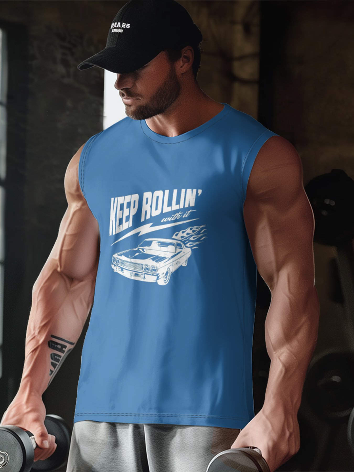 Mens Crewneck Tank Tops Keep Rollin Beach Sleeveless Shirt
