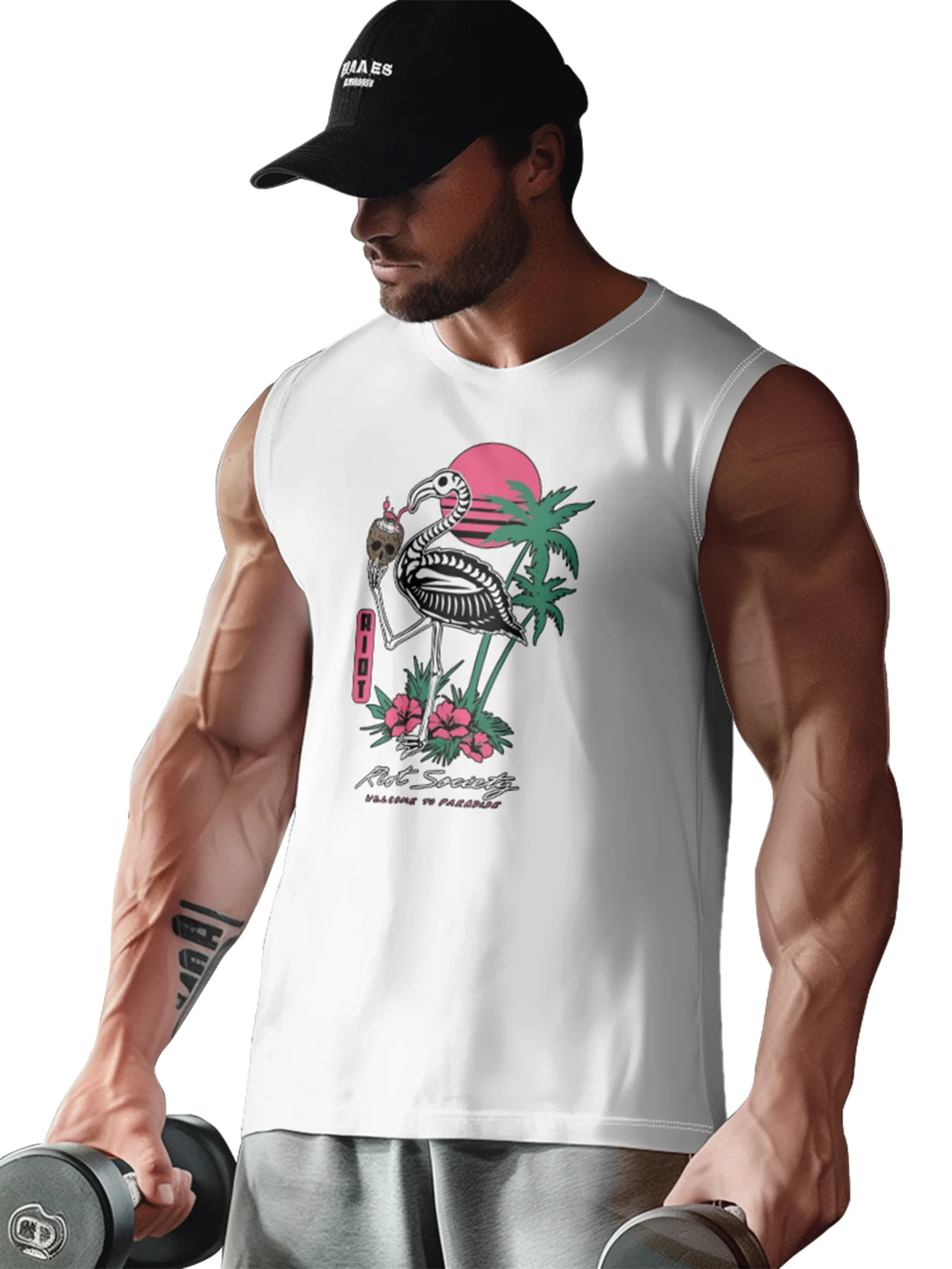 Mens Crewneck Tank Tops Flamingo Beach Sleeveless Shirt