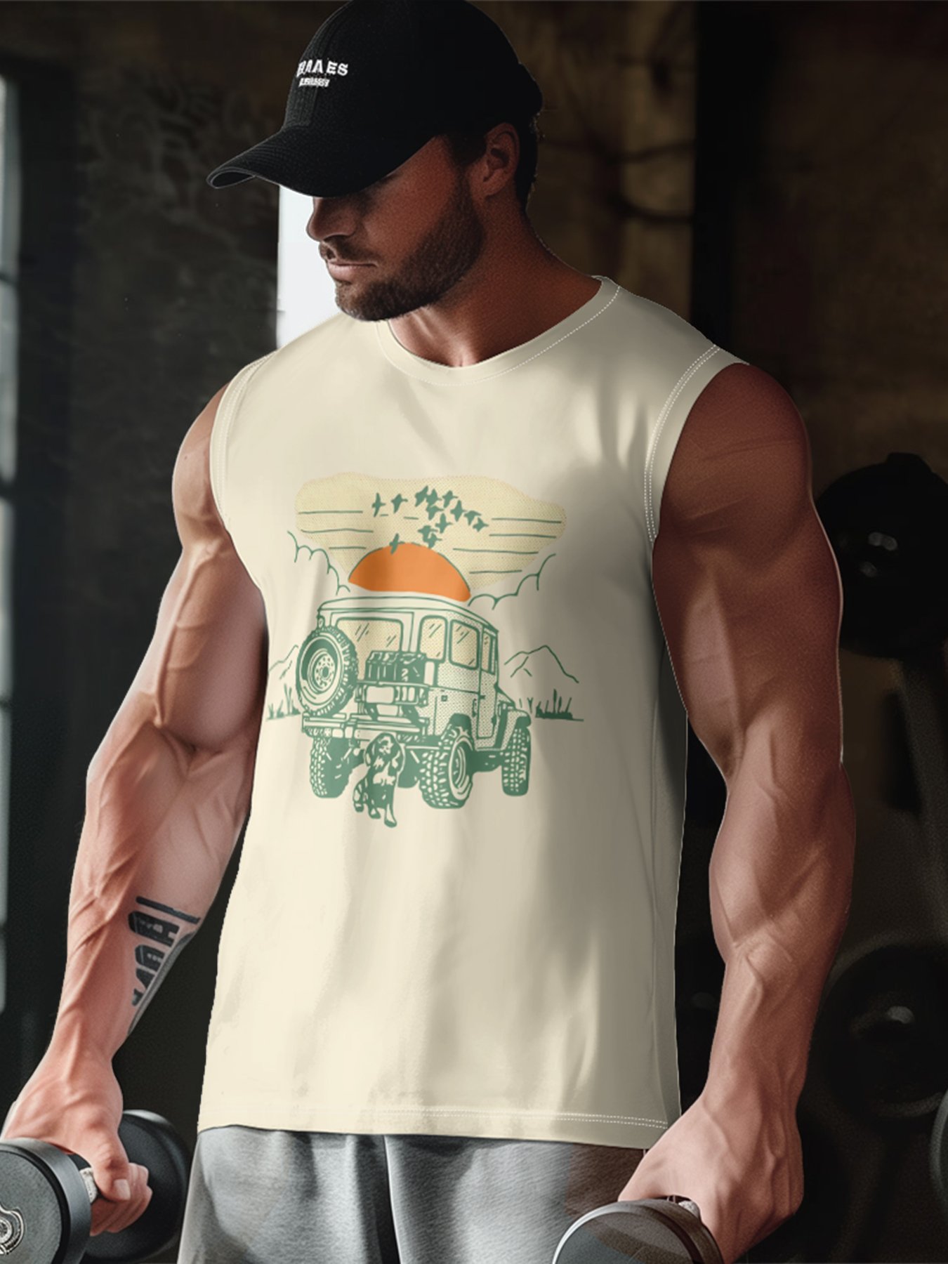 Mens Crewneck Tank Tops Jeep Beach Sleeveless Shirt
