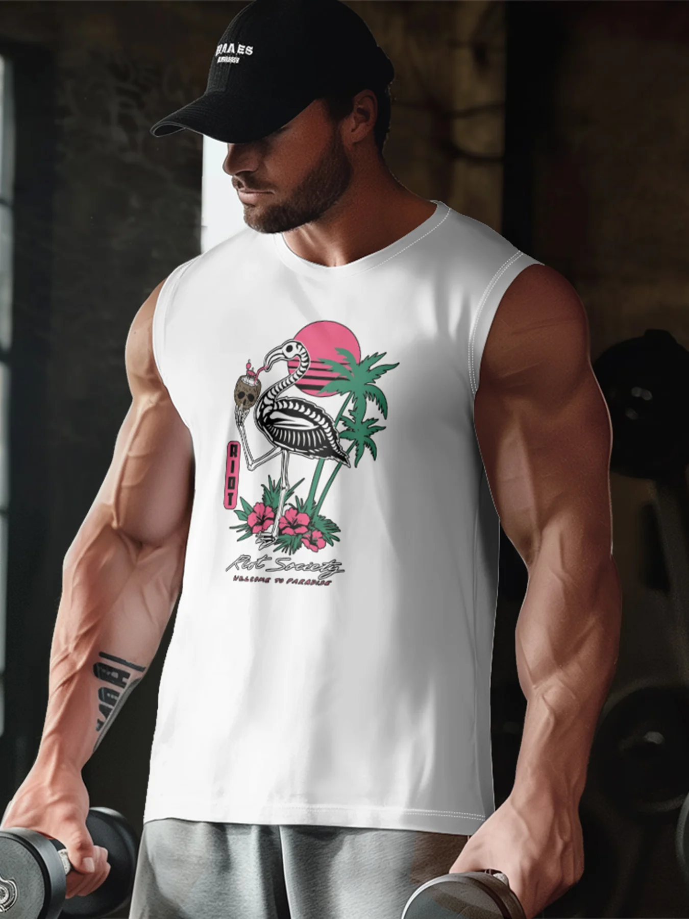 Mens Crewneck Tank Tops Flamingo Beach Sleeveless Shirt