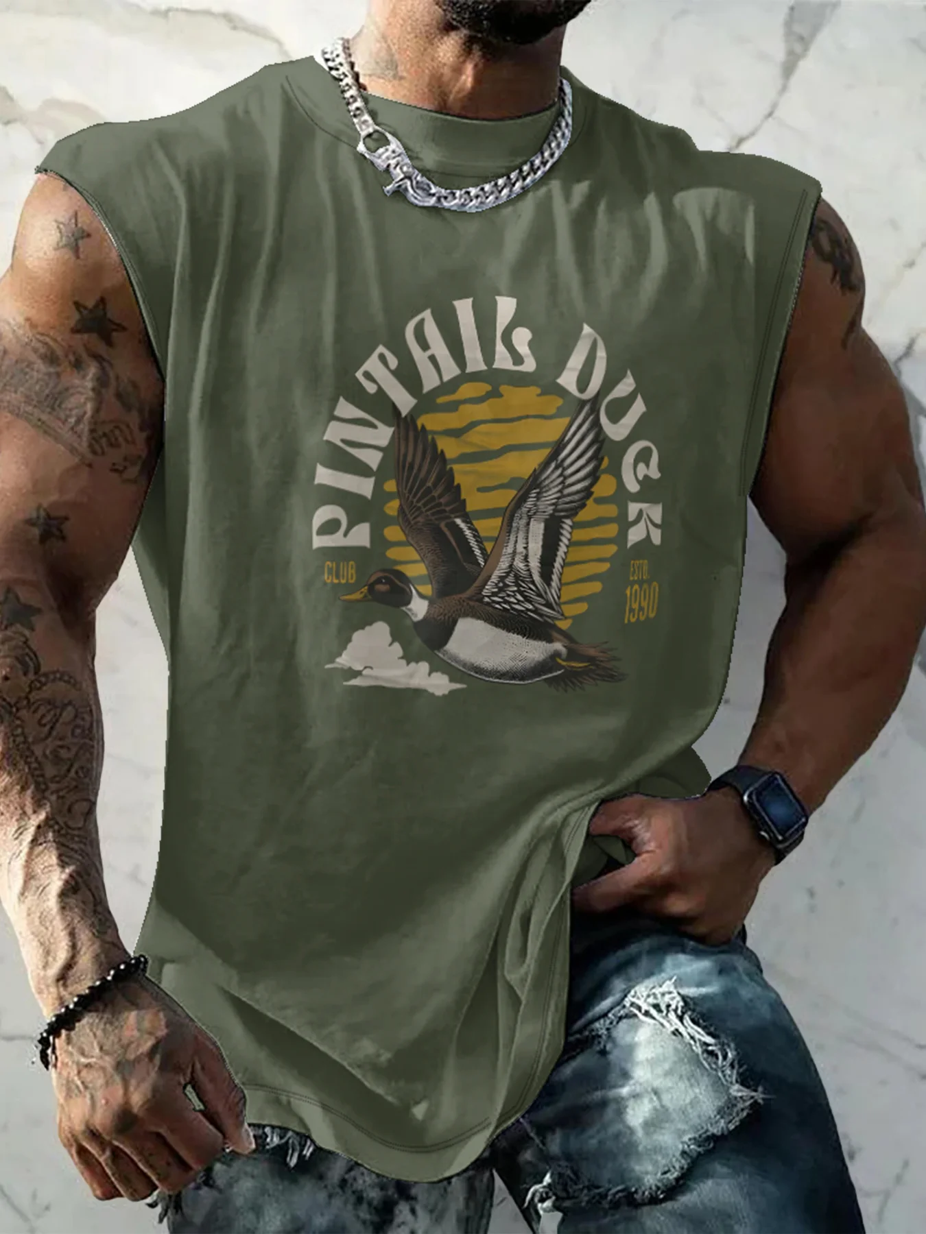 Mens Crewneck Tank Tops Duck Hunting Beach Sleeveless Shirt