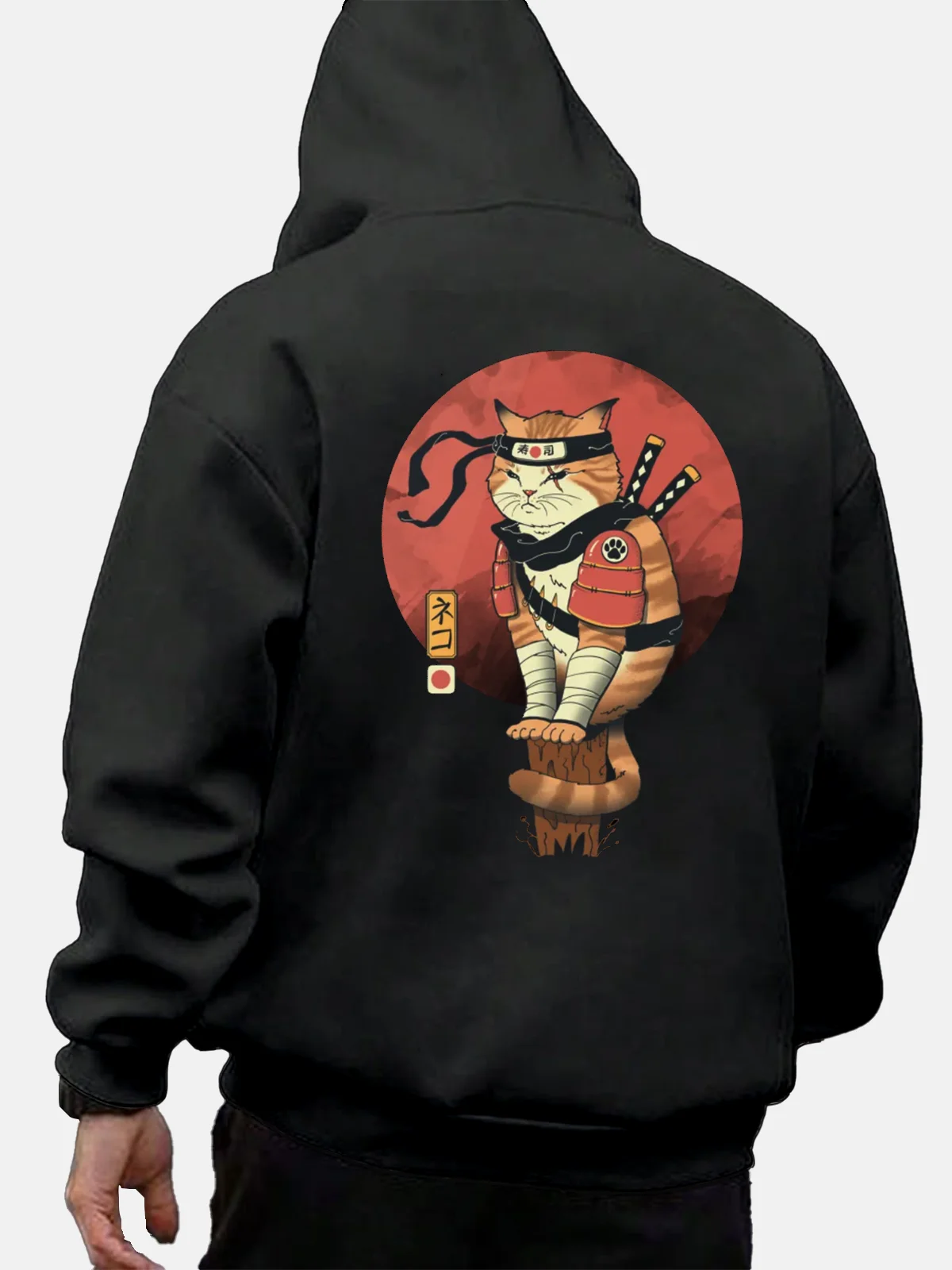 Japanese Ukiyoe Samurai Cat Casual Hoodie Sweatshirt