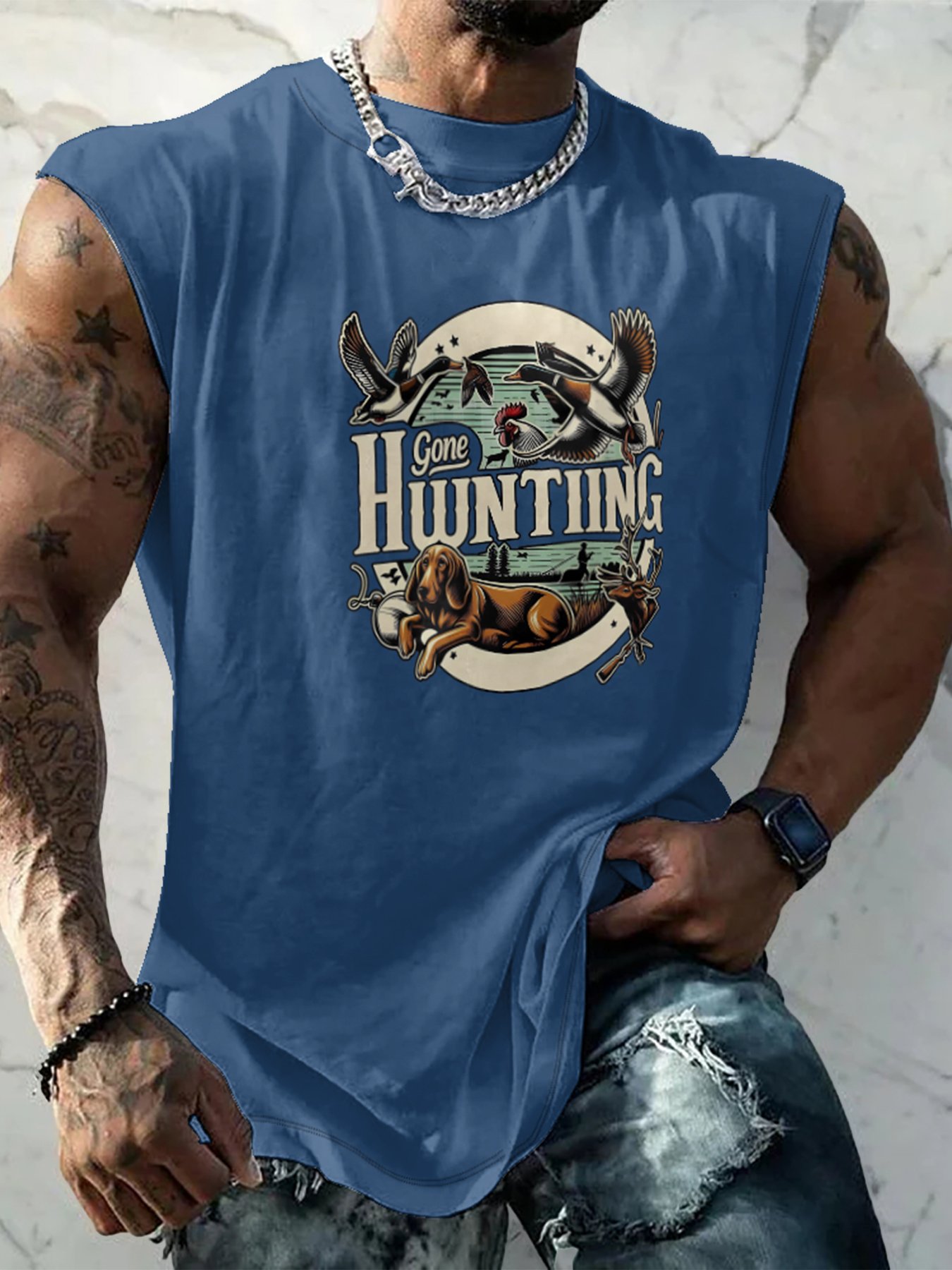 Mens Crewneck Tank Tops Duck Hunting Beach Sleeveless Shirt