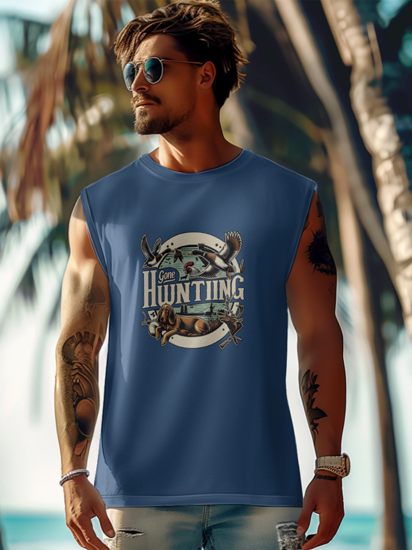 Mens Crewneck Tank Tops Duck Hunting Beach Sleeveless Shirt