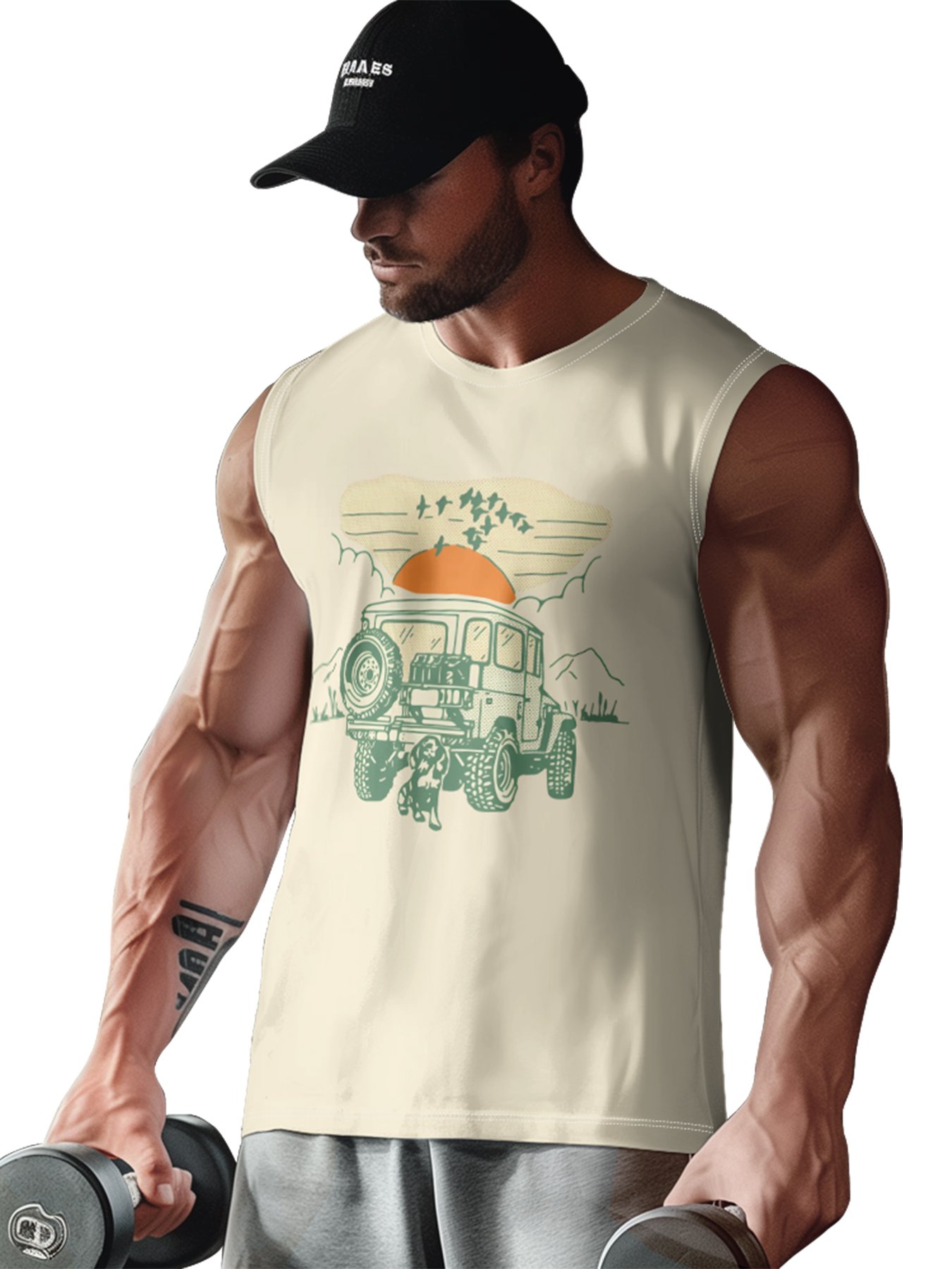 Mens Crewneck Tank Tops Jeep Beach Sleeveless Shirt