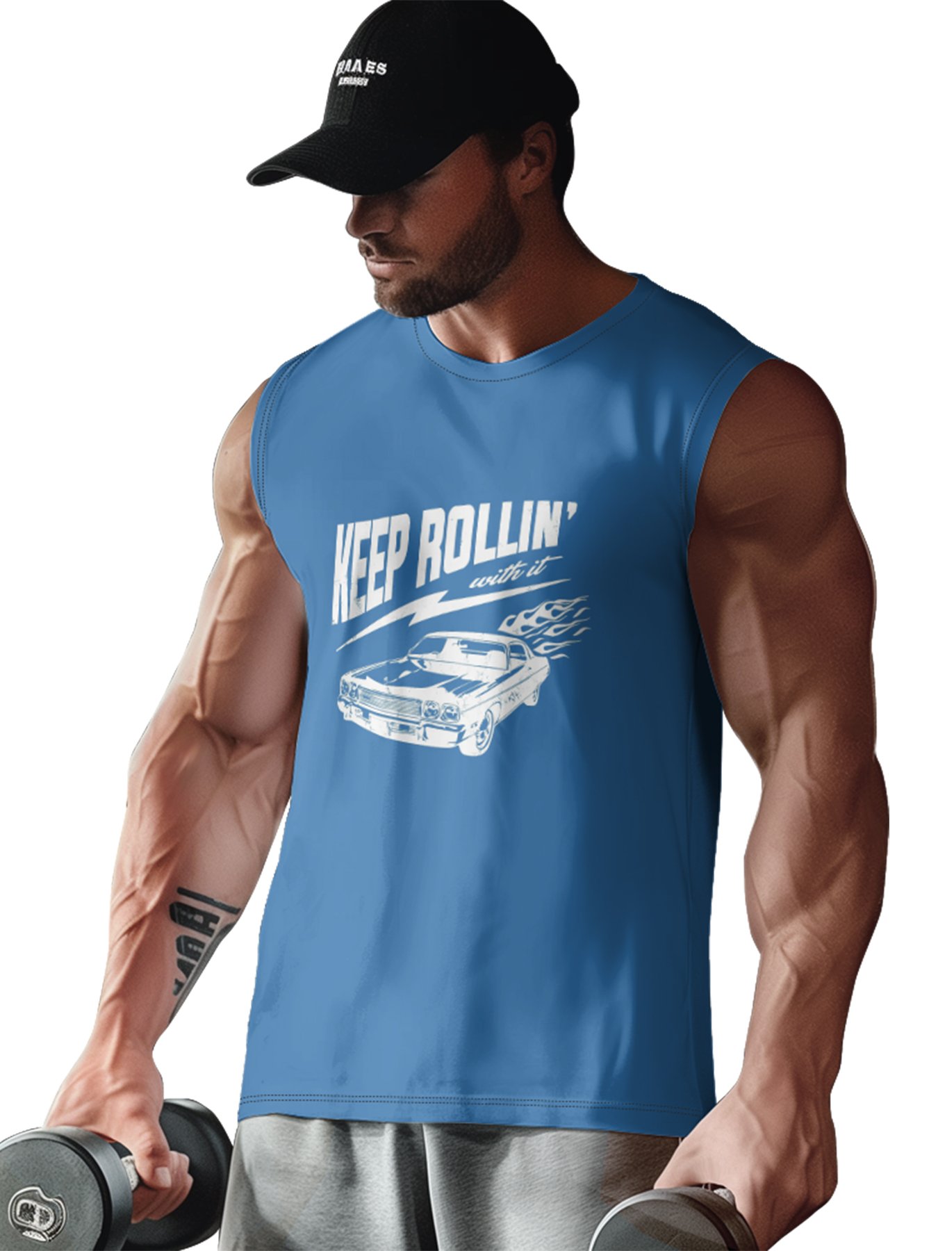 Mens Crewneck Tank Tops Keep Rollin Beach Sleeveless Shirt
