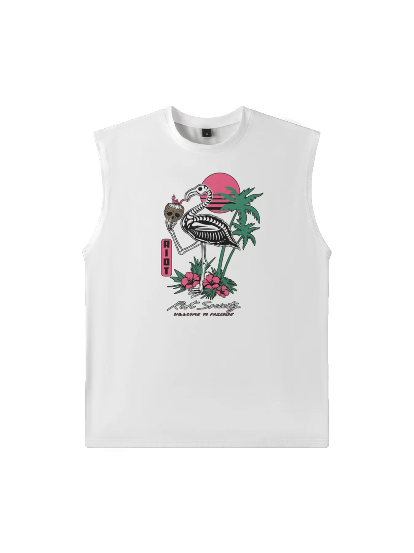 Mens Crewneck Tank Tops Flamingo Beach Sleeveless Shirt