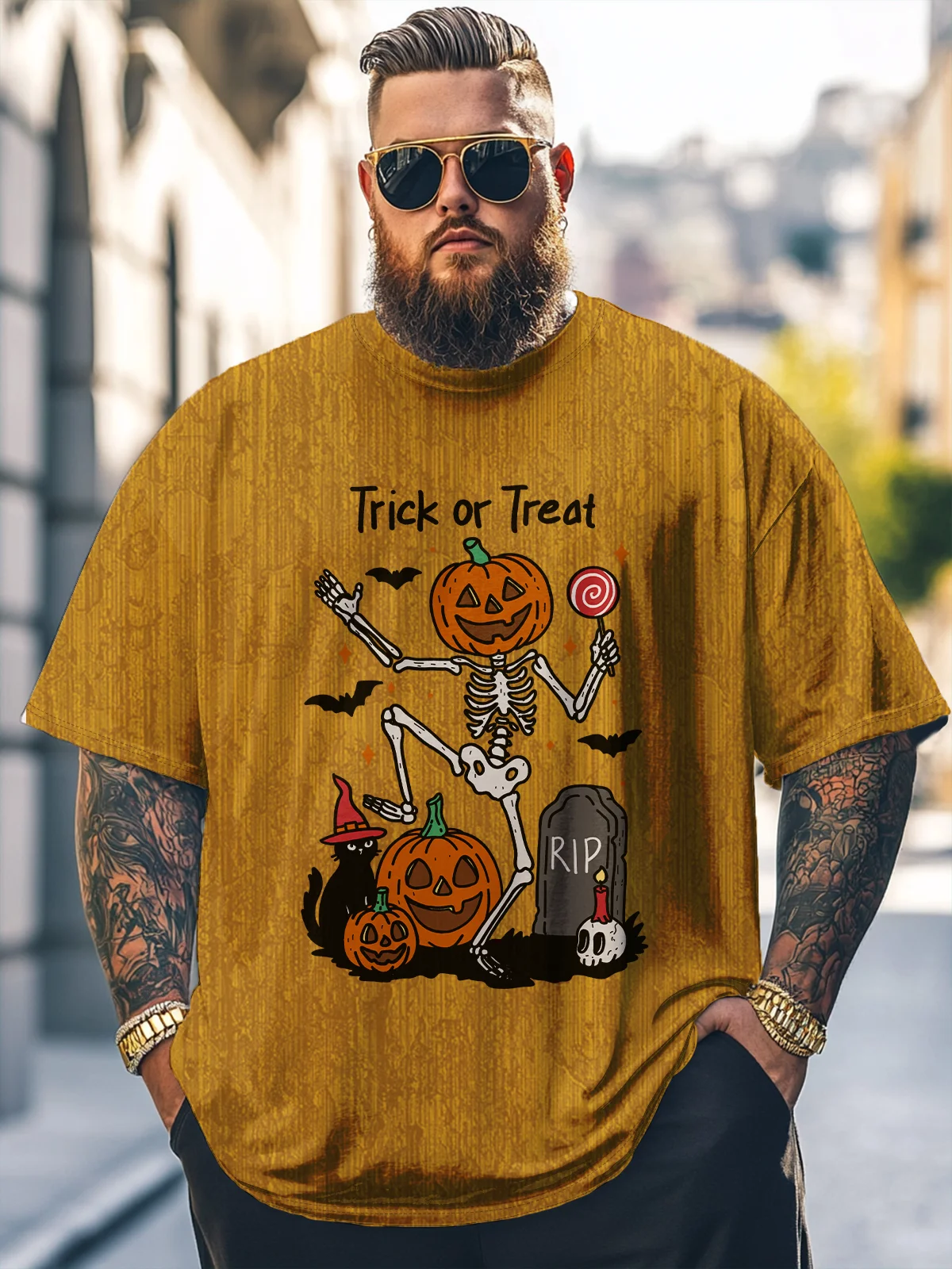 Hardaddy x Kimprut Imut Big Size Men's Funny Pumpkin Skull Halloween Multicolor Loose T-shirt
