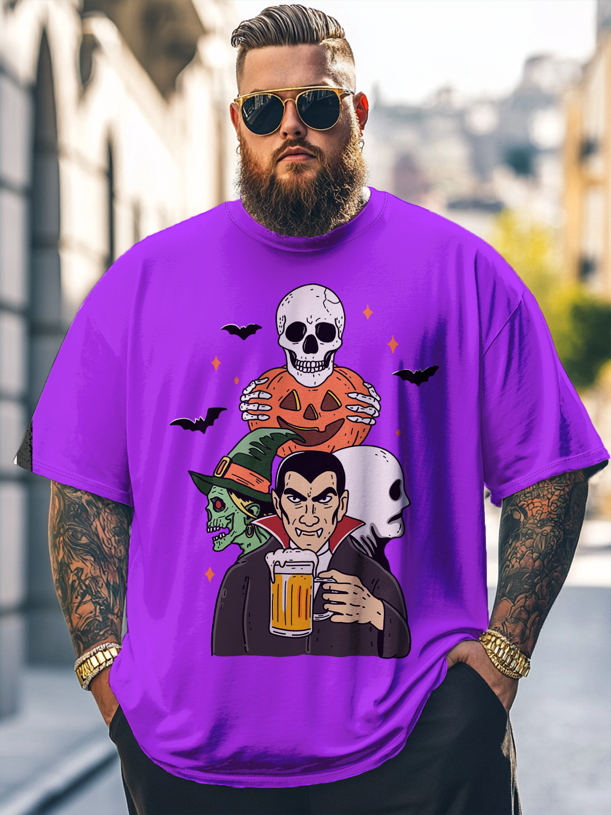Hardaddy x Kimprut Imut Big Size Men's Funny Vampire Pumpkin Skull Halloween Multicolor Loose T-shirt
