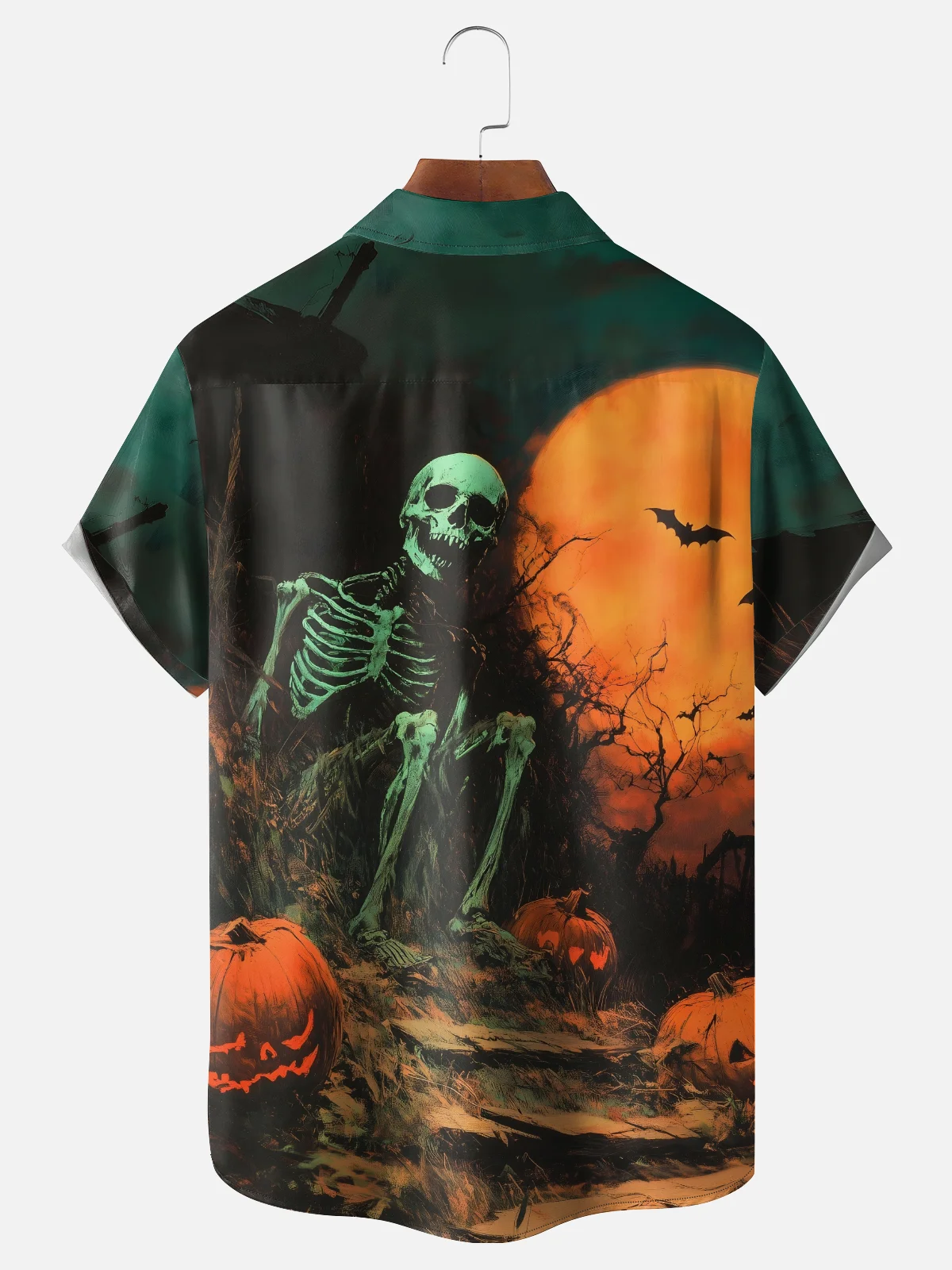 Moisture-wicking Halloween Skull Pumpkin Chest Pocket Casual Shirt