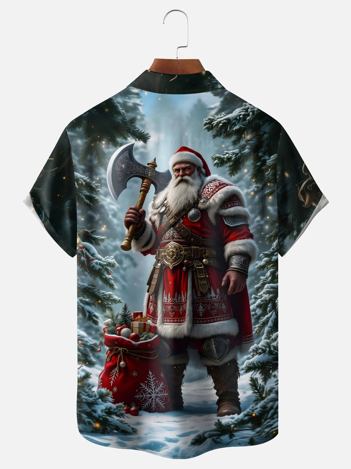 Moisture-wicking Christmas Santa Claus Chest Pocket Casual Shirt