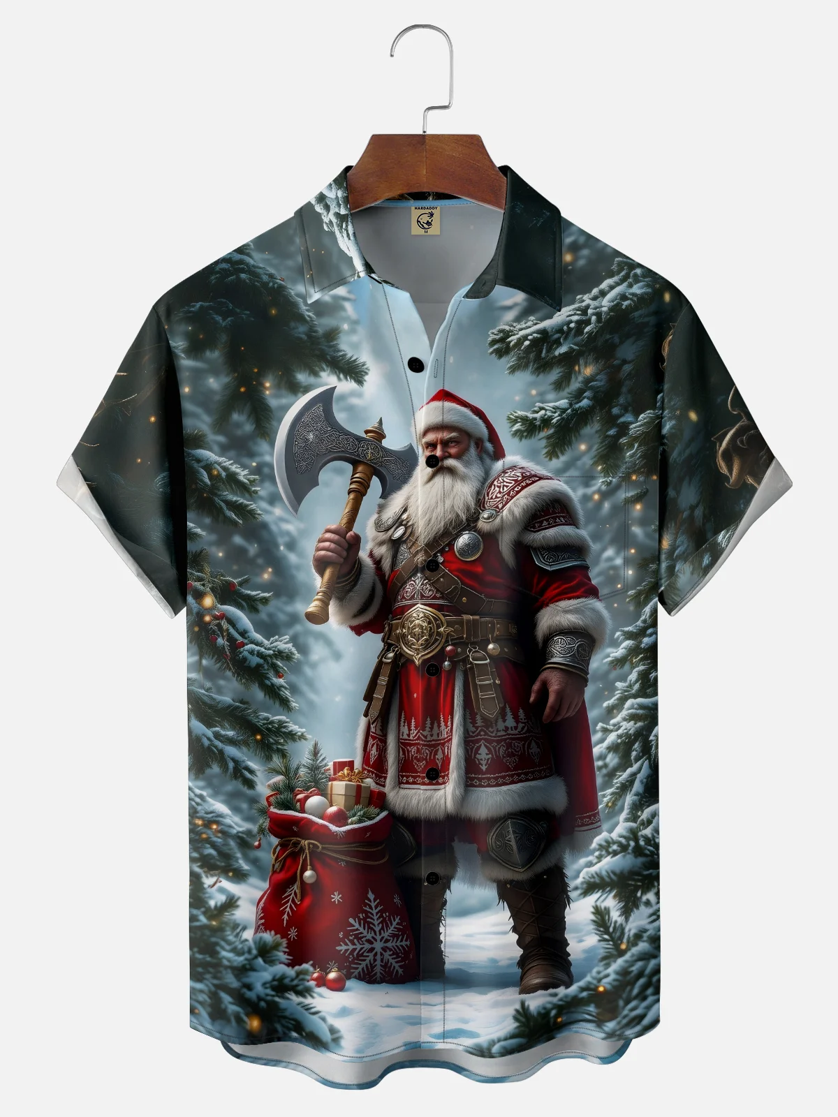 Moisture-wicking Christmas Santa Claus Chest Pocket Casual Shirt