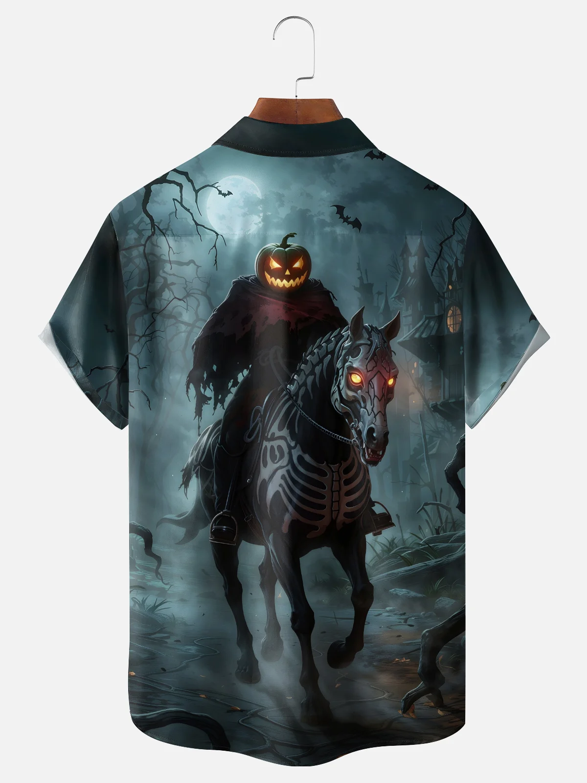 Moisture-wicking Halloween Headless Horseman Pumpkin Chest Pocket Casual Shirt