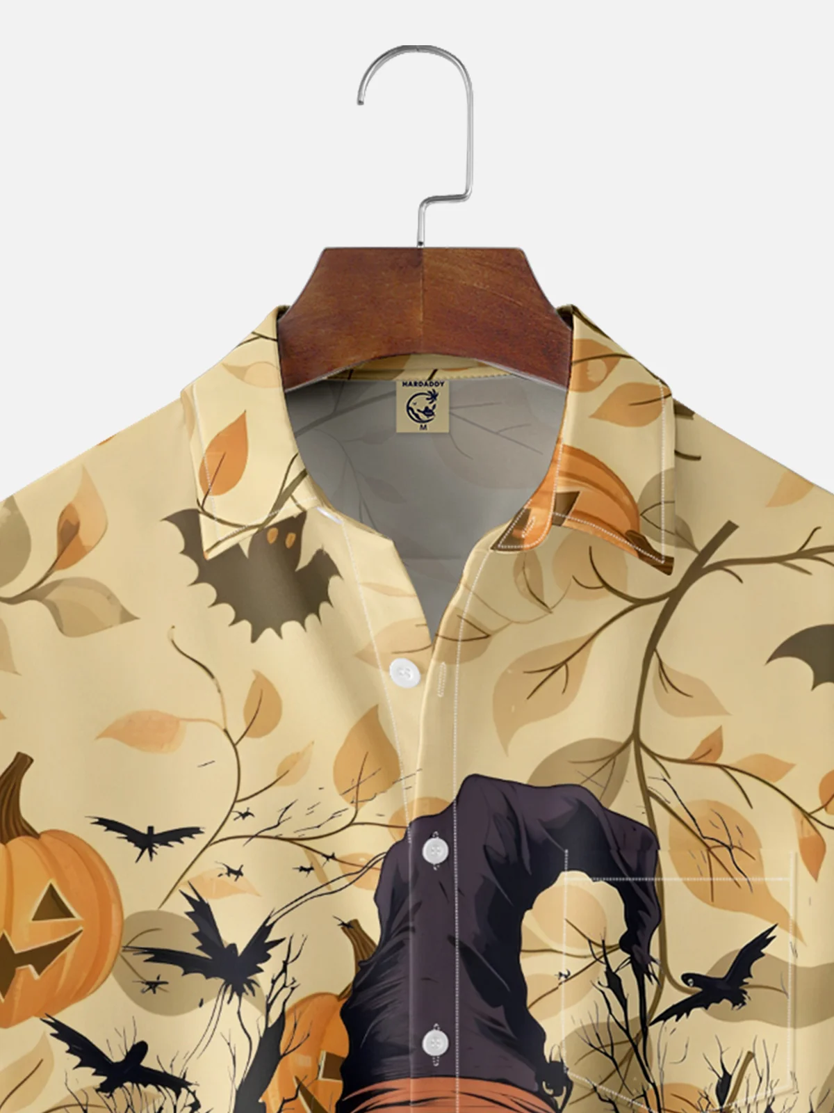 Moisture-wicking Halloween Skull Pumpkin Chest Pocket Casual Shirt