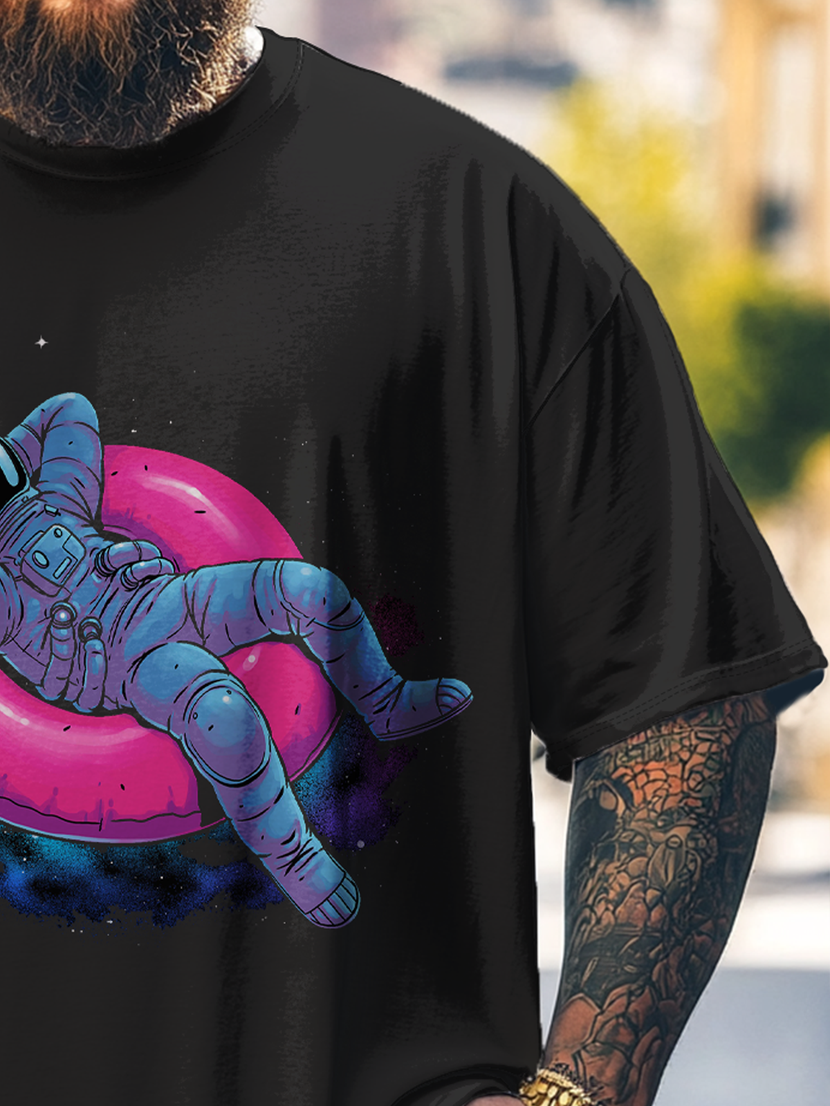 Hardaddy x Digital Carbine Big Size Men's Fun Astronaut Space Swimming Ring Multicolor Loose T-shirt