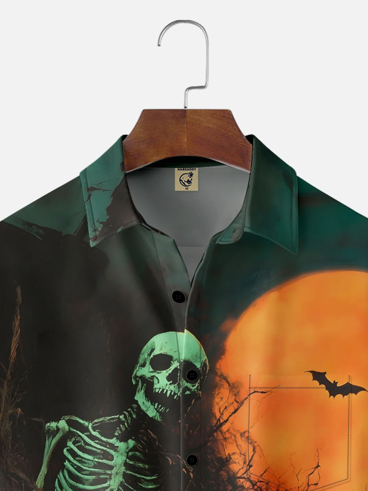 Moisture-wicking Halloween Skull Pumpkin Chest Pocket Casual Shirt
