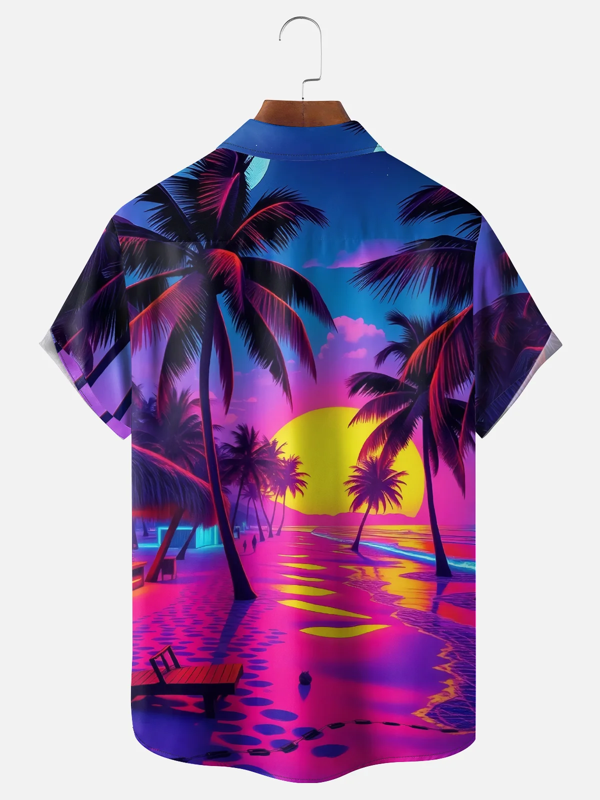 Tall Size Moisture-wicking Dreamy Beach Coconut Tree Young Chest Pocket Hawaiian Shirt