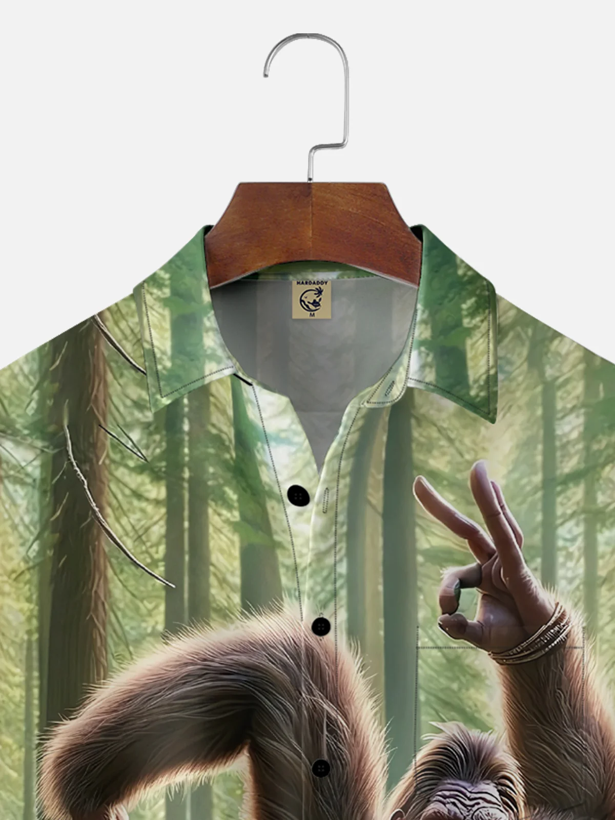 Tall Size Moisture-wicking Bigfoot Yoga Fun Forest Chest Pocket Hawaiian Shirt