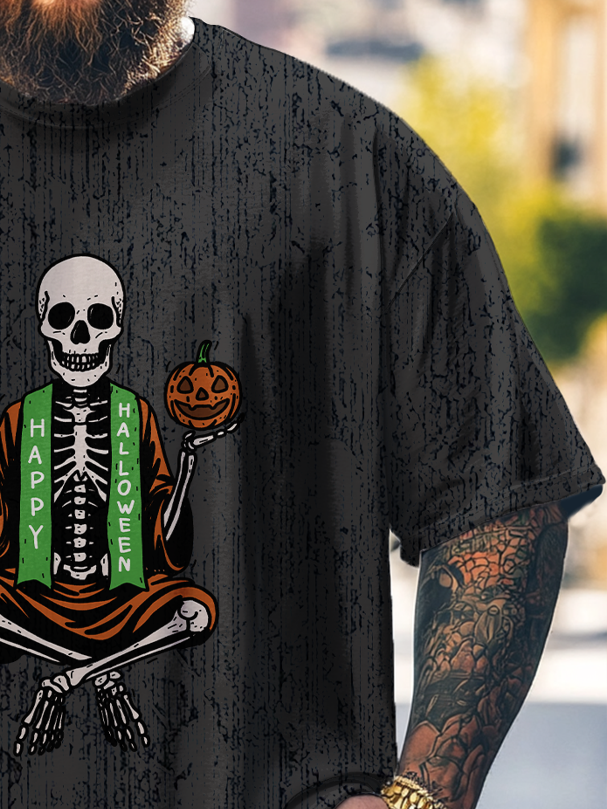 Hardaddy x Kimprut Imut Big Size Men's Pumpkin Skull Halloween Multicolor Loose T-shirt