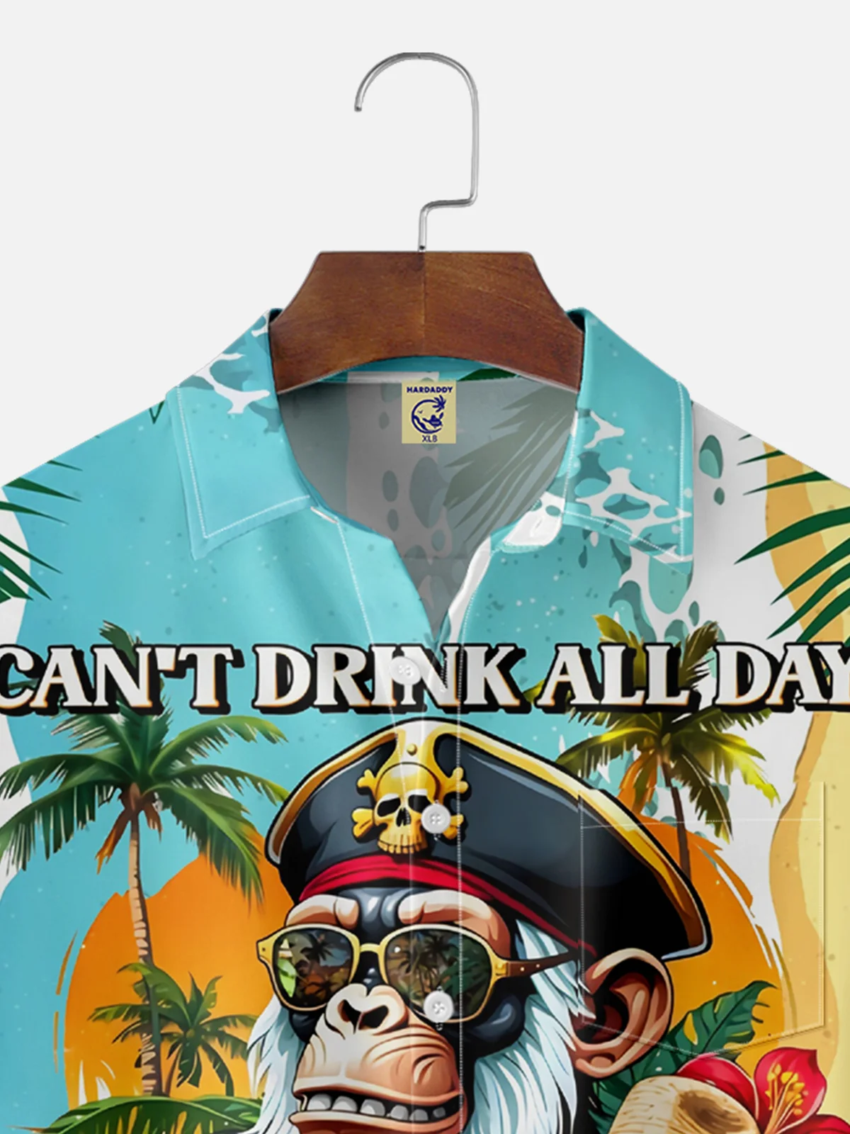 Big Size Moisture Wicking Beach Orangutan Parrot Chest Pocket Hawaiian Shirt