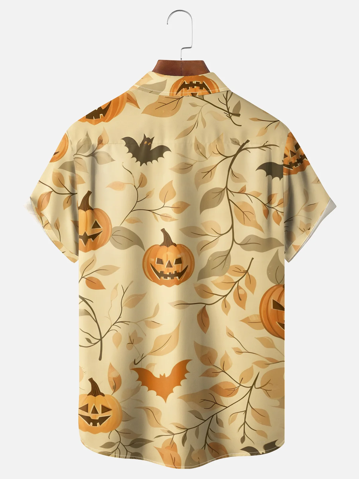 Moisture-wicking Halloween Skull Pumpkin Chest Pocket Casual Shirt