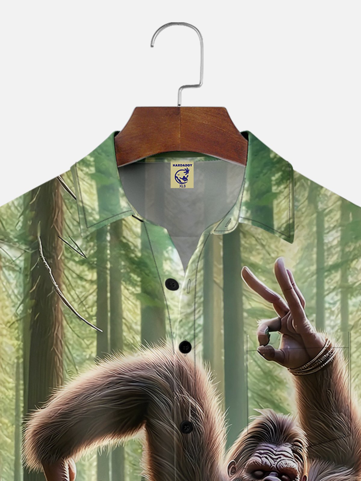 Big Size Moisture-wicking Bigfoot Yoga Fun Forest Chest Pocket Hawaiian Shirt