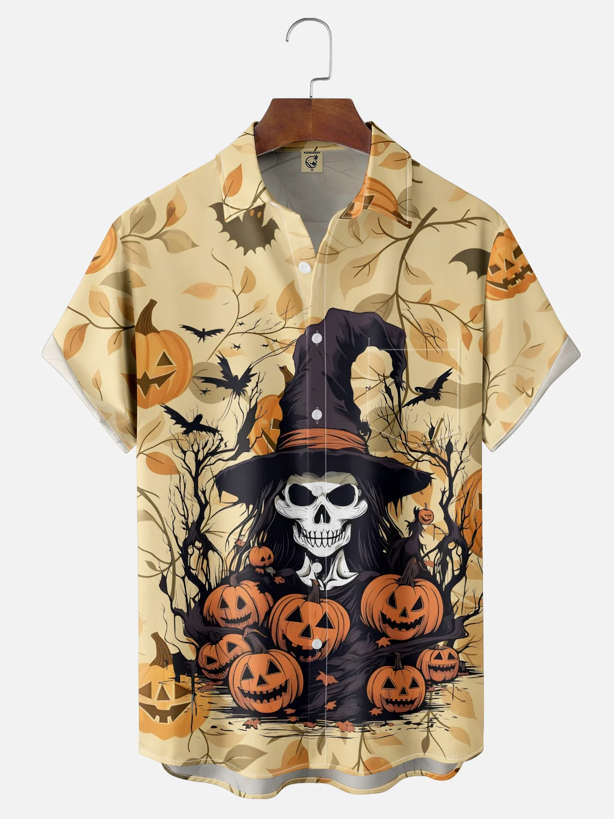 Moisture-wicking Halloween Skull Pumpkin Chest Pocket Casual Shirt