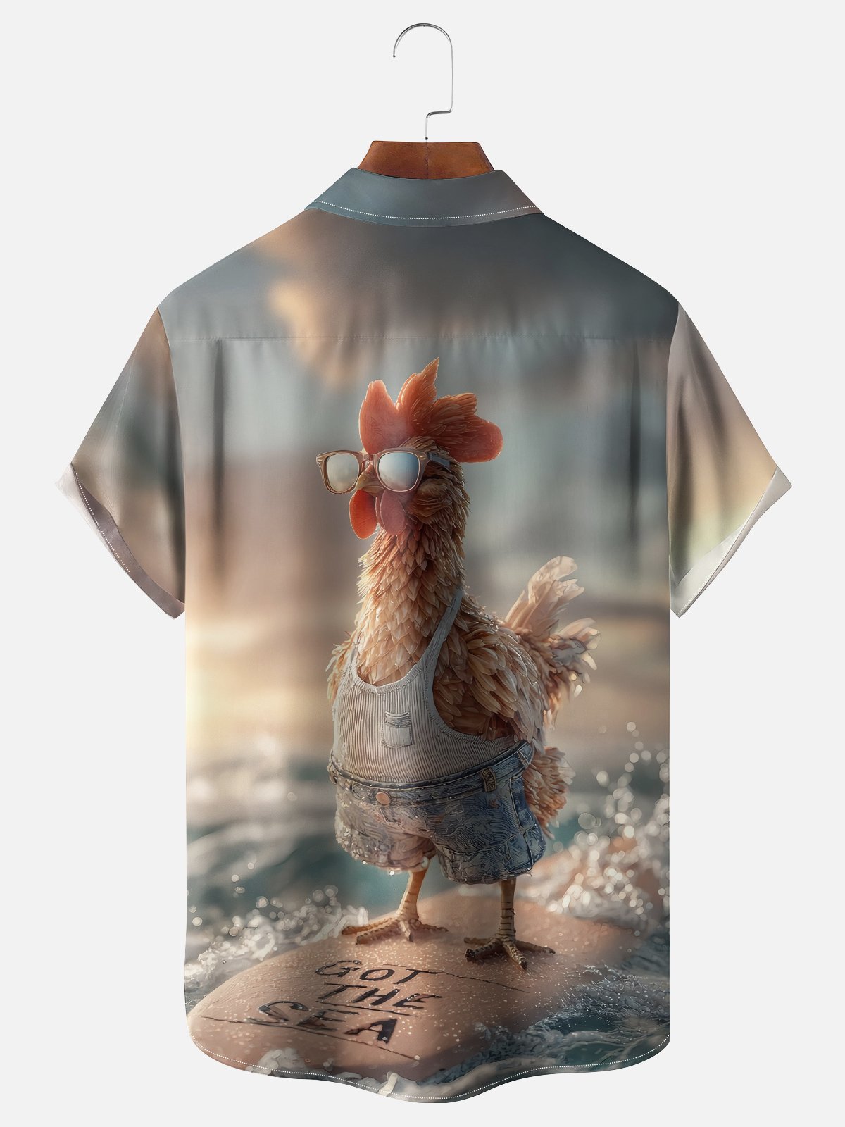 Moisture-wicking Fun Surf Chicken Chest Pocket Hawaiian Shirt