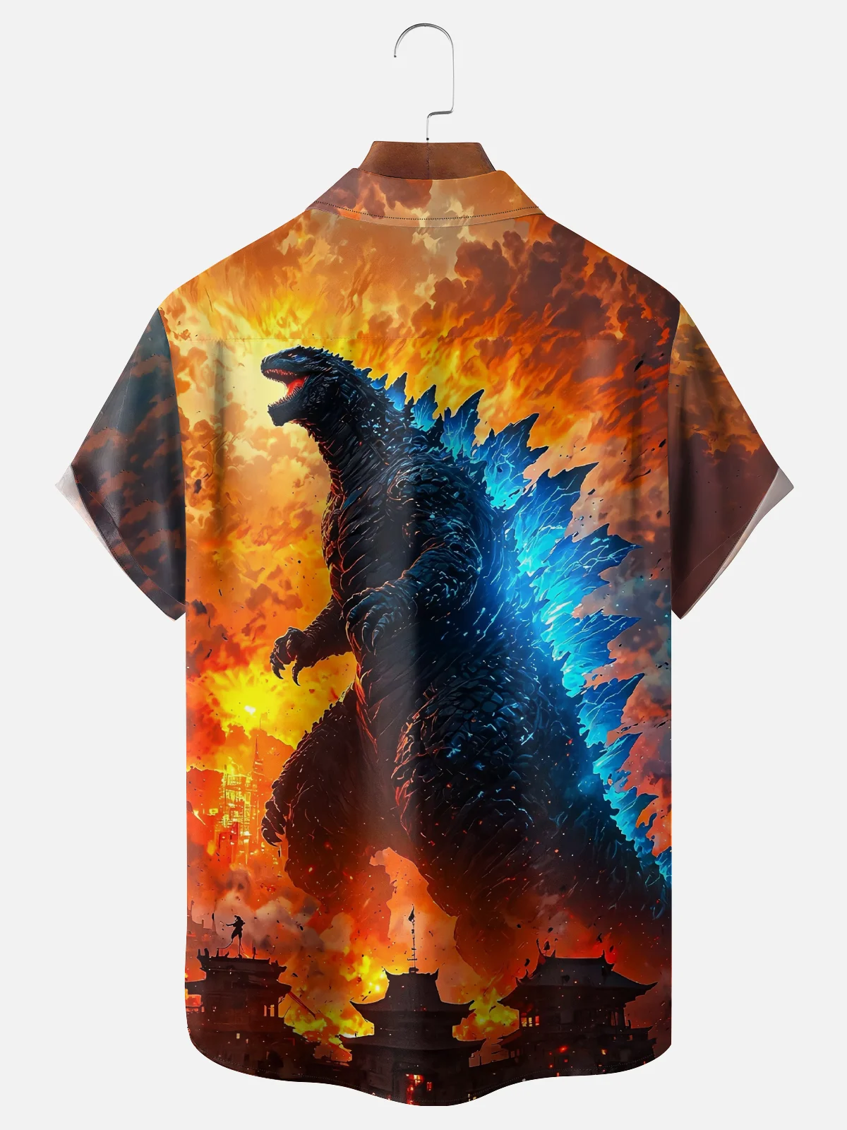 Moisture-wicking Funny Crazy Lizard Godzilla Art Chest Pocket Hawaiian Shirt