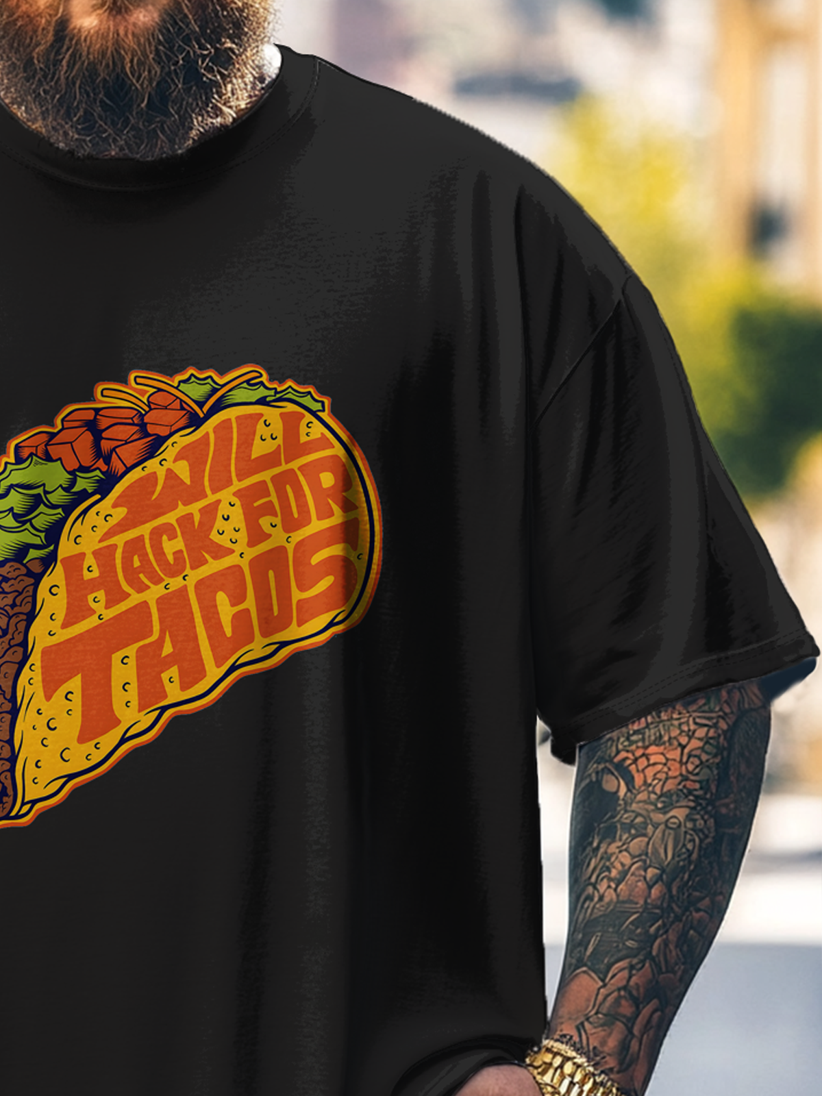 Big Size Men's Fun TACO Art Print Loose T-shirt