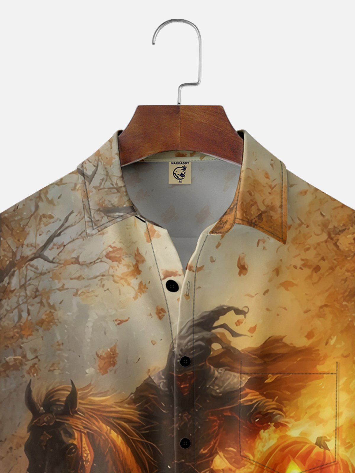 Moisture-wicking Halloween Headless Horseman Pumpkin Art Chest Pocket Casual Shirt
