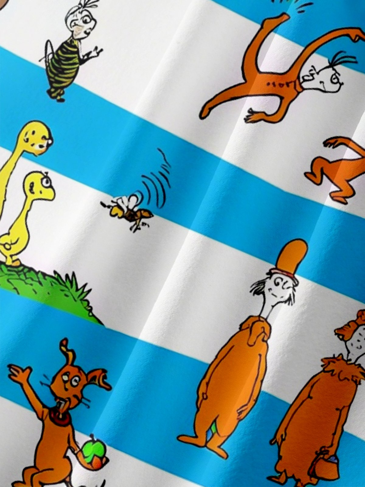 Moisture-wicking Fun Striped Seuss Art Chest Pocket Casual Shirt