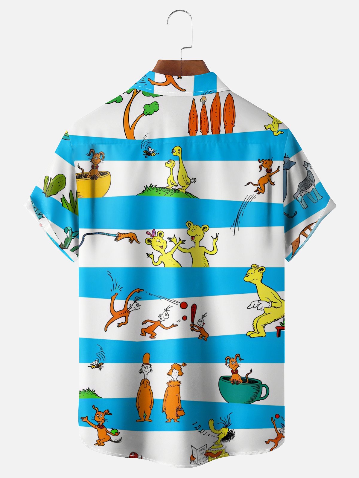 Moisture-wicking Fun Striped Seuss Art Chest Pocket Casual Shirt