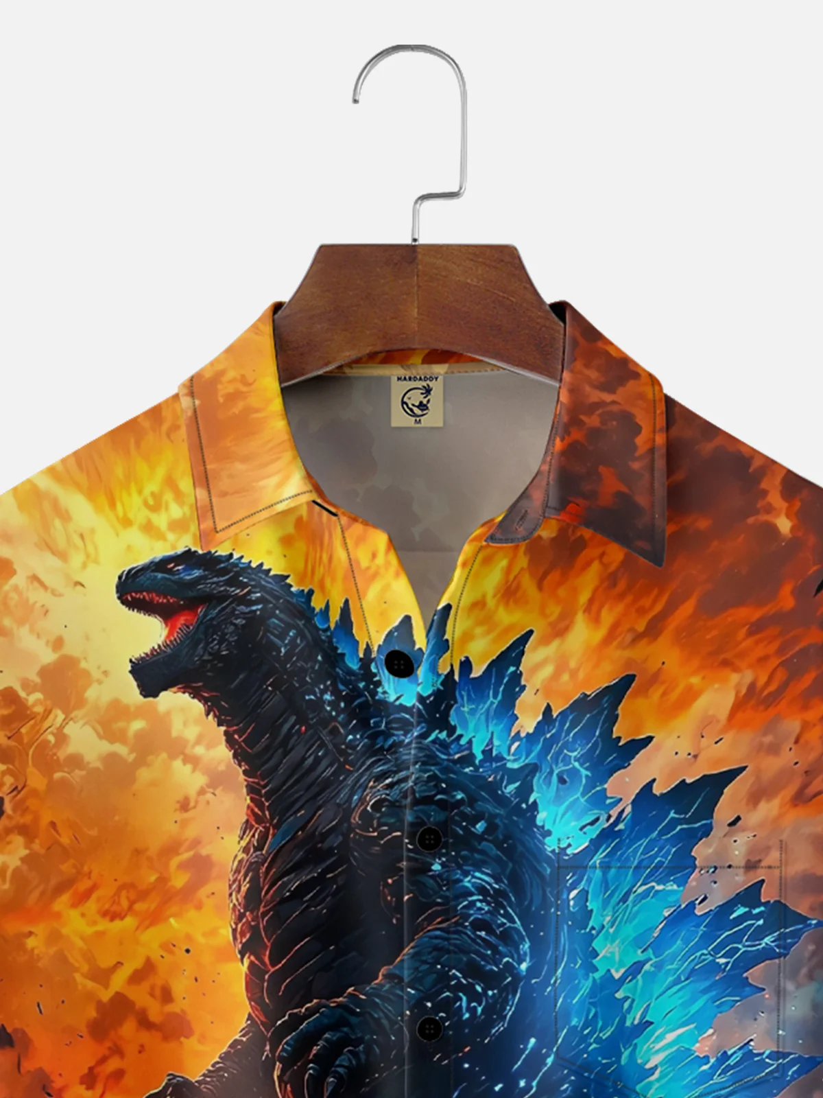 Moisture-wicking Funny Crazy Lizard Godzilla Art Chest Pocket Hawaiian Shirt