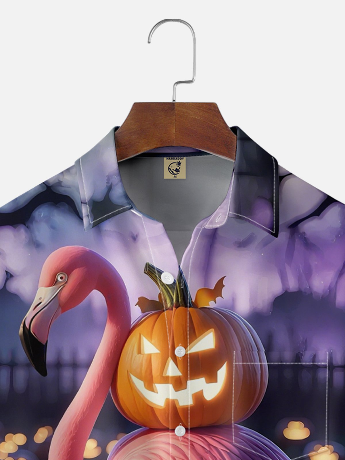Moisture-wicking Halloween Flamingo Pumpkin Chest Pocket Casual Shirt