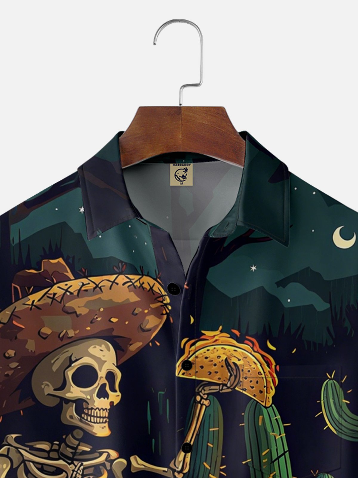 Moisture-wicking Day Of The Dead Skeleton Cactus Taco Chest Pocket Casual Shirt