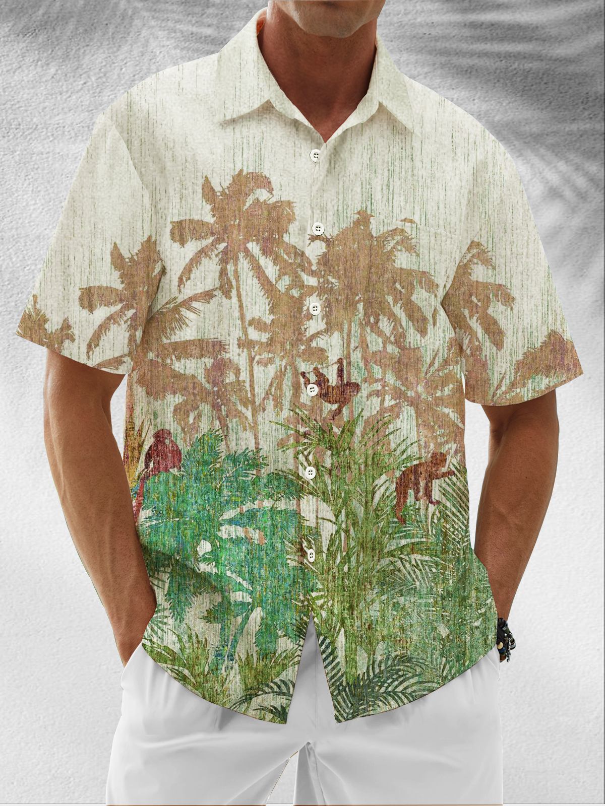 Moisture Wicking Coconut Tree Botanical Chest Pocket Hawaiian Shirt