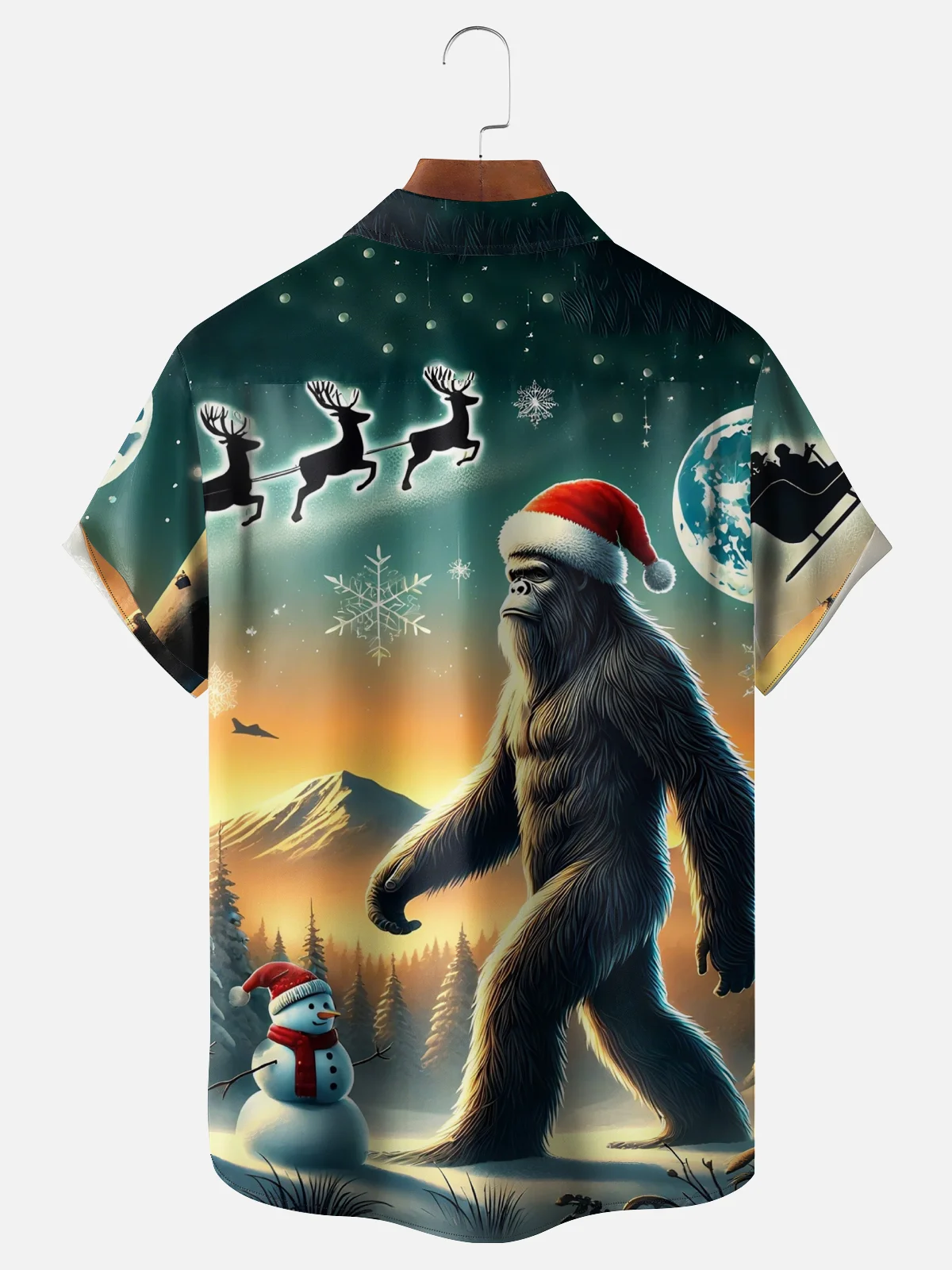 Moisture-wicking Christmas Bigfoot Snowman Chest Pocket Casual Shirt