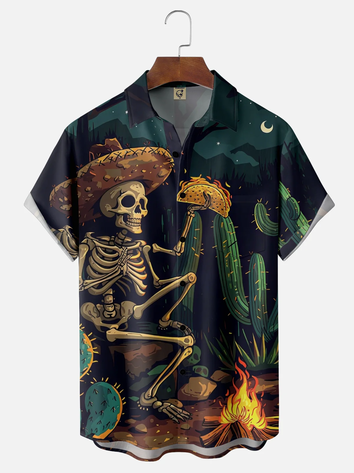 Moisture-wicking Day Of The Dead Skeleton Cactus Taco Chest Pocket Casual Shirt