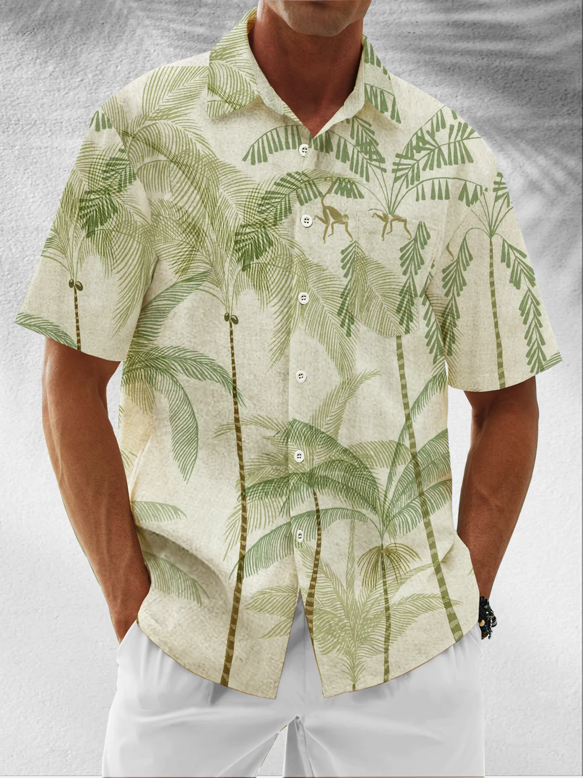 Moisture Wicking Coconut Tree Botanical Chest Pocket Hawaiian Shirt