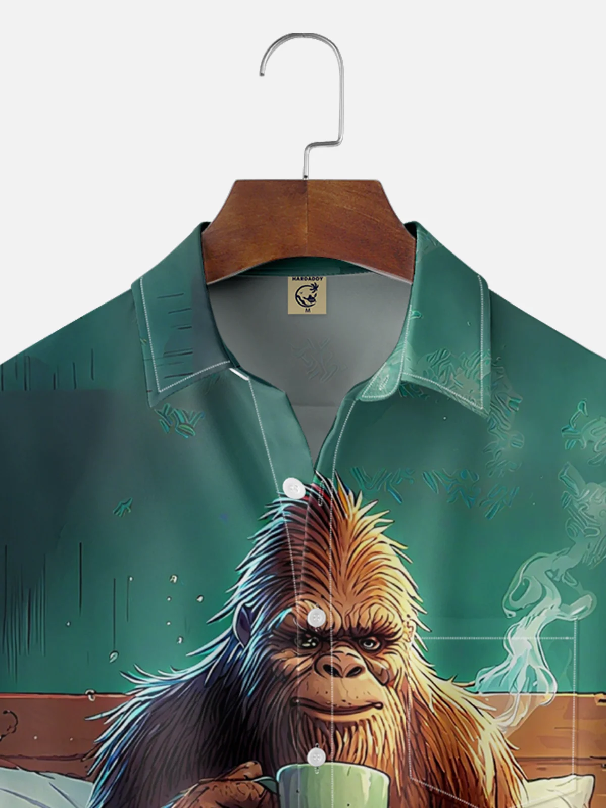 Moisture-wicking Bigfoot Wake-up Coffee Fun Chest Pocket Hawaiian Shirt