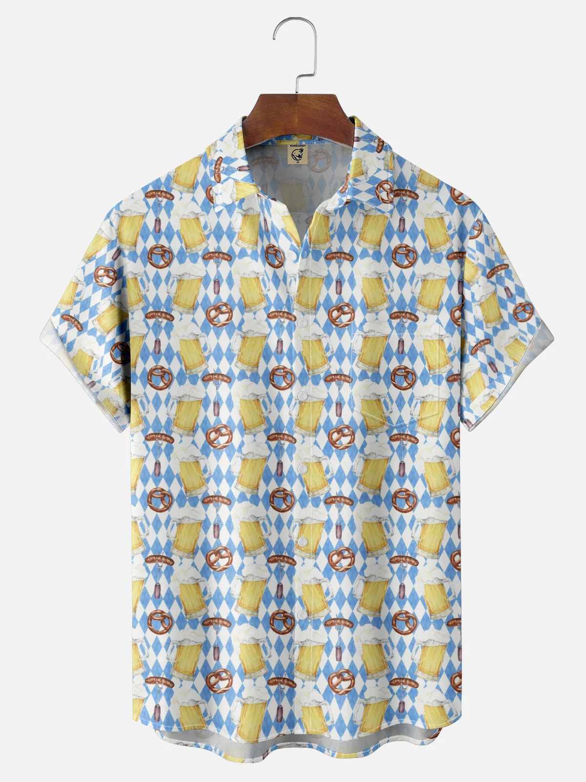 Moisture-wicking Oktoberfest Fun Beer Print Chest Pocket Casual Shirt