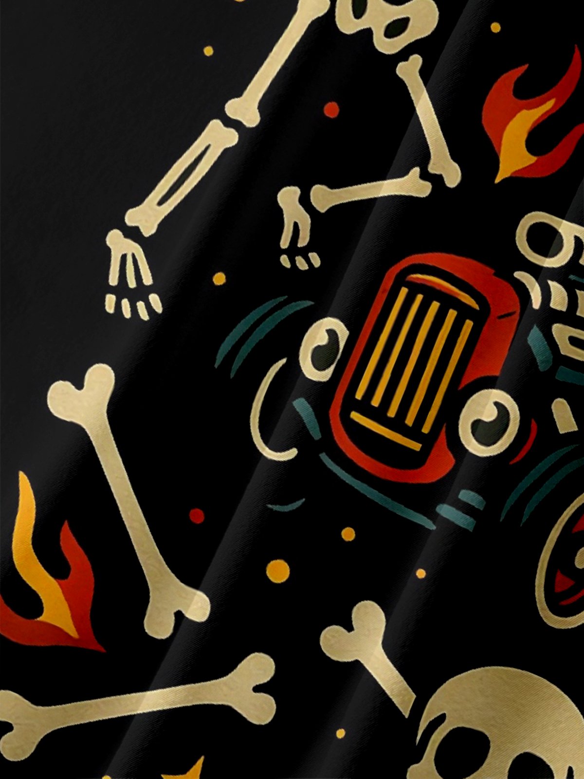 Moisture-wicking Music Festival Punk Skull Flame Chest Pocket Casual Shirt