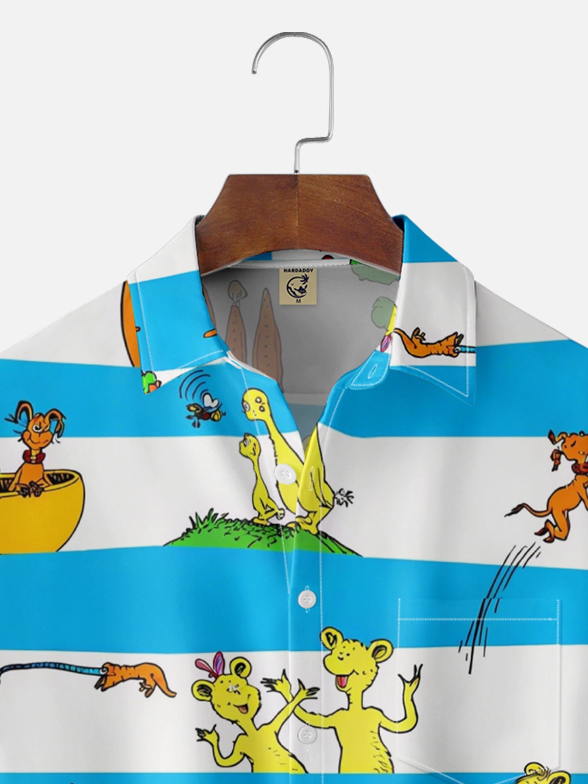 Moisture-wicking Fun Striped Seuss Art Chest Pocket Casual Shirt