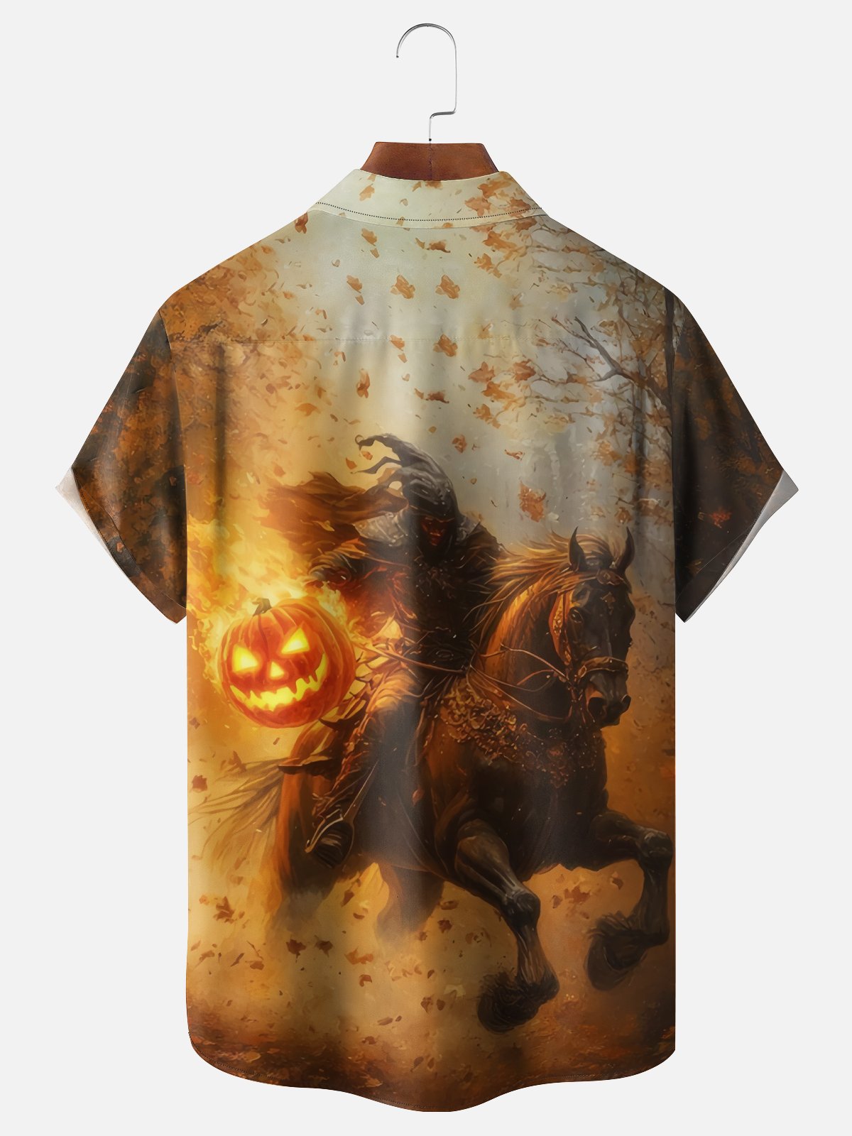 Moisture-wicking Halloween Headless Horseman Pumpkin Art Chest Pocket Casual Shirt
