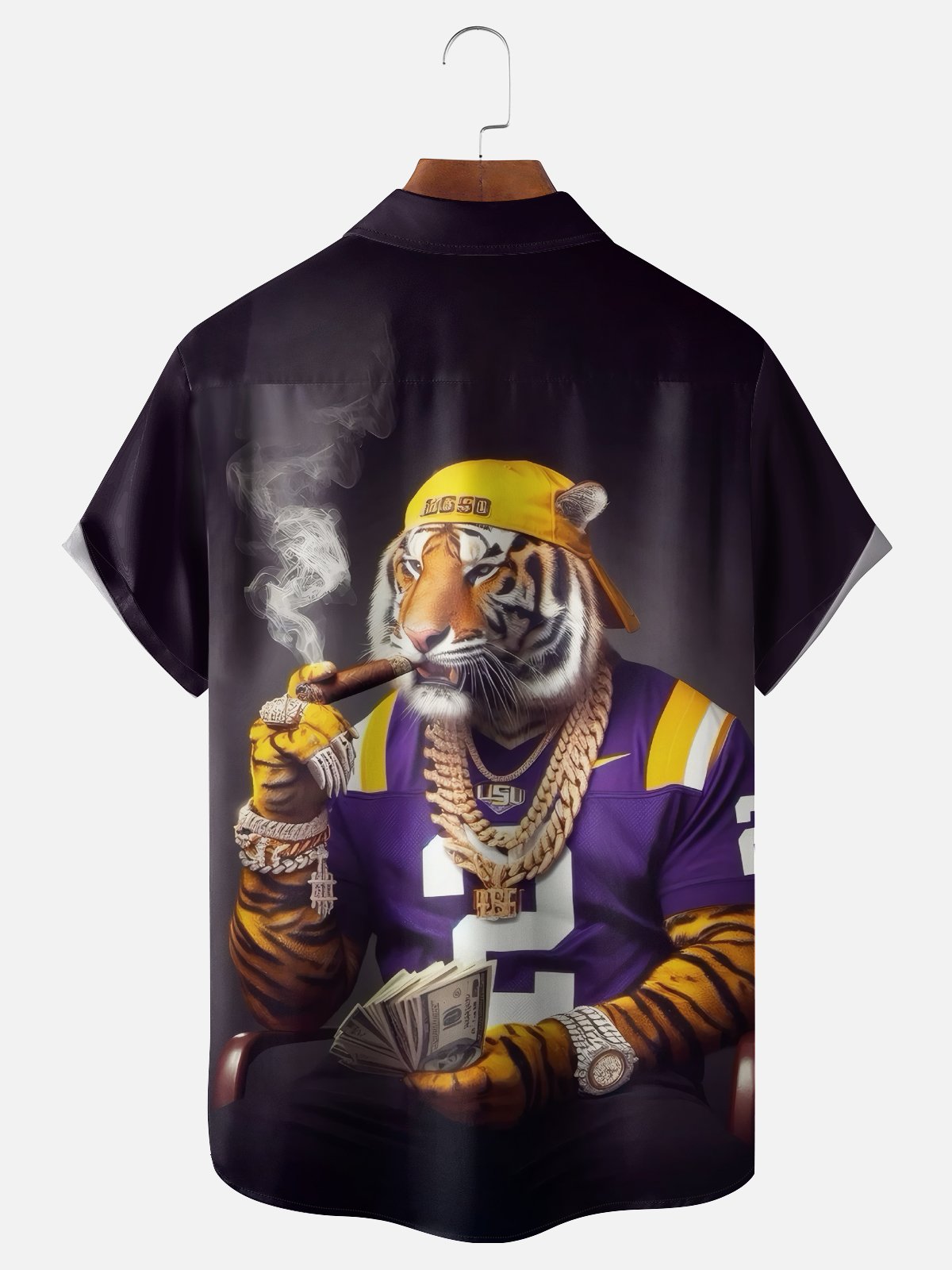 Moisture-wicking American Football Tiger Art Louisiana Chest Pocket Casual Shirt