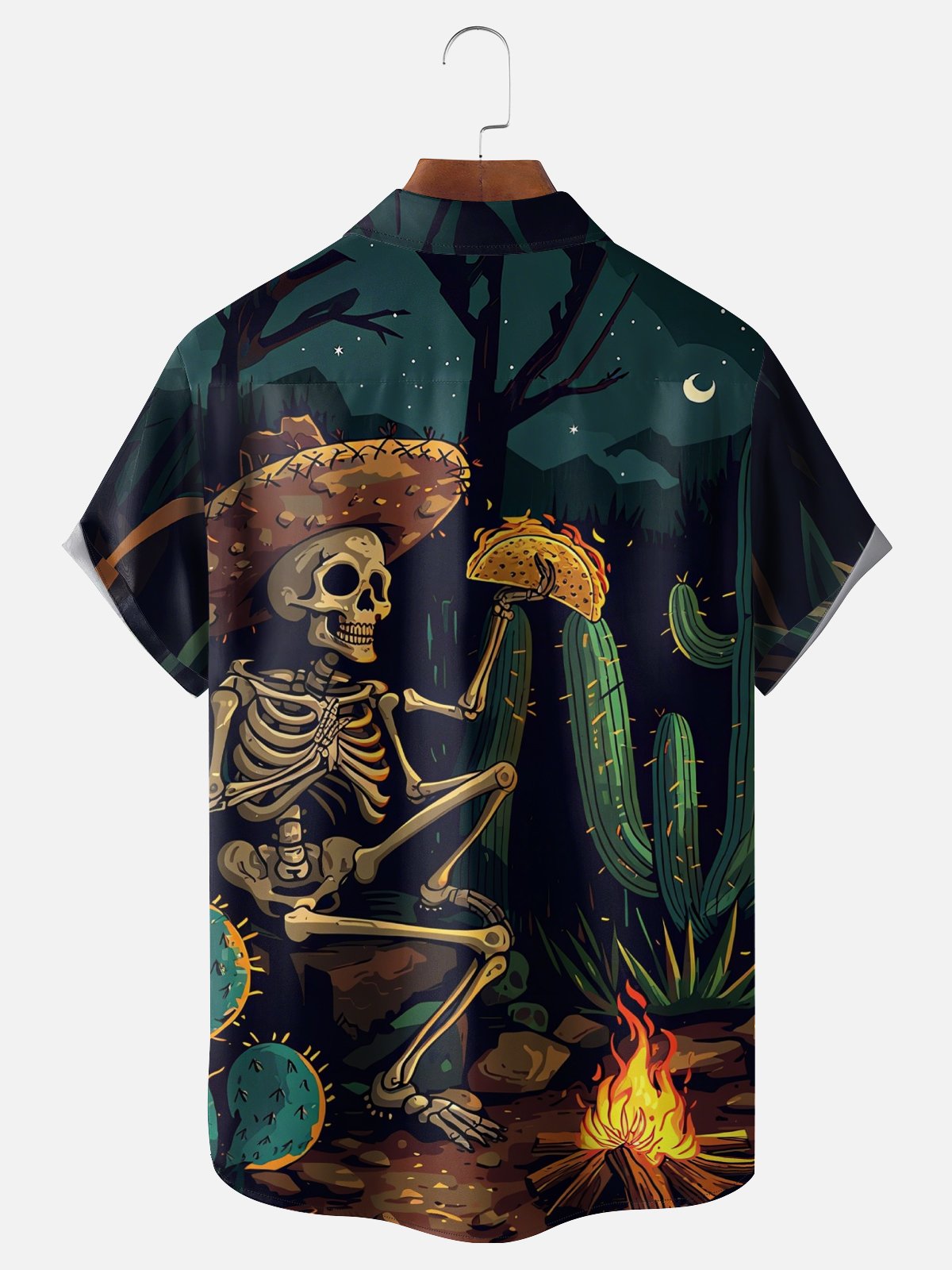 Moisture-wicking Day Of The Dead Skeleton Cactus Taco Chest Pocket Casual Shirt